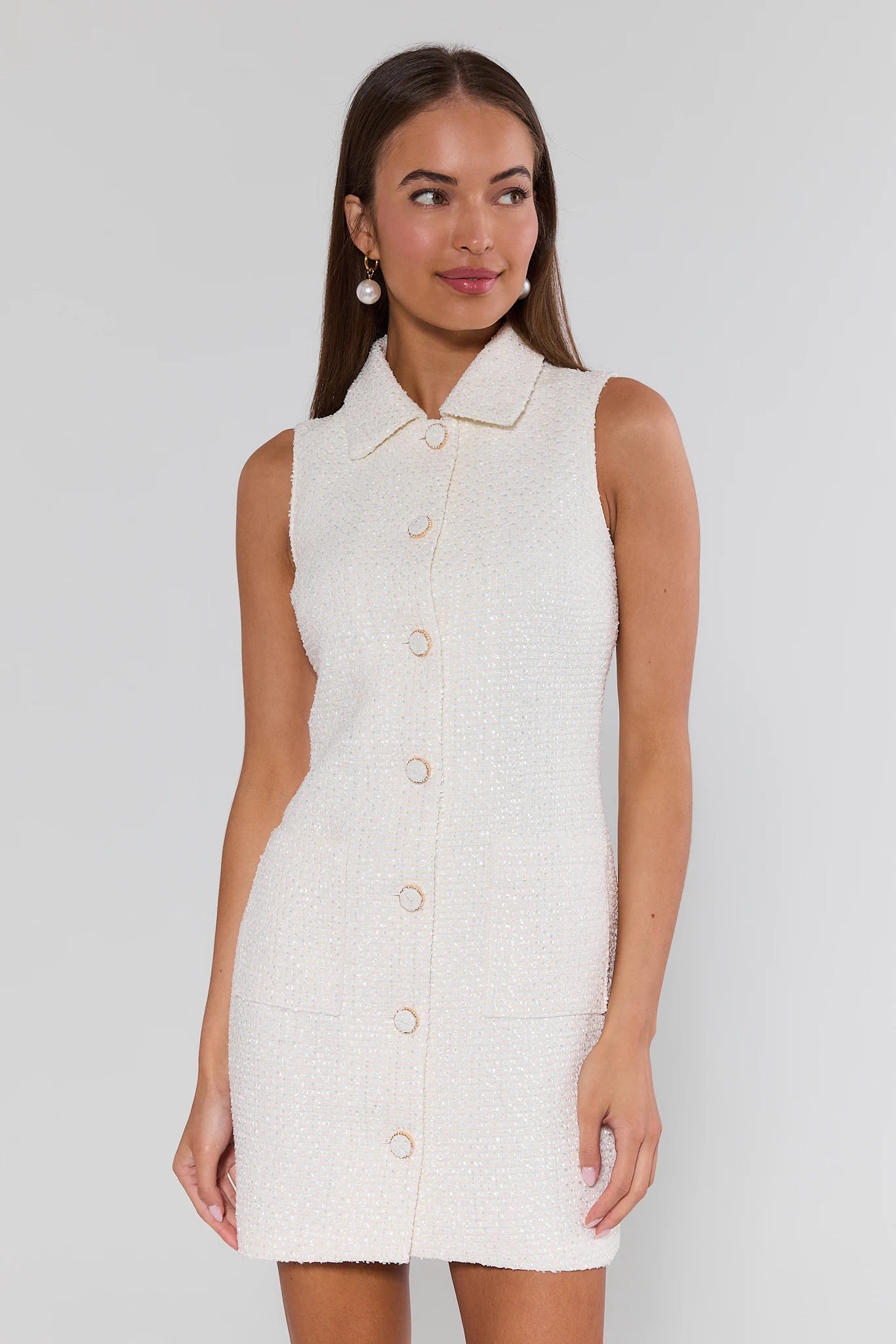 white christmas dresses Elegant Tweed Dress With Belt