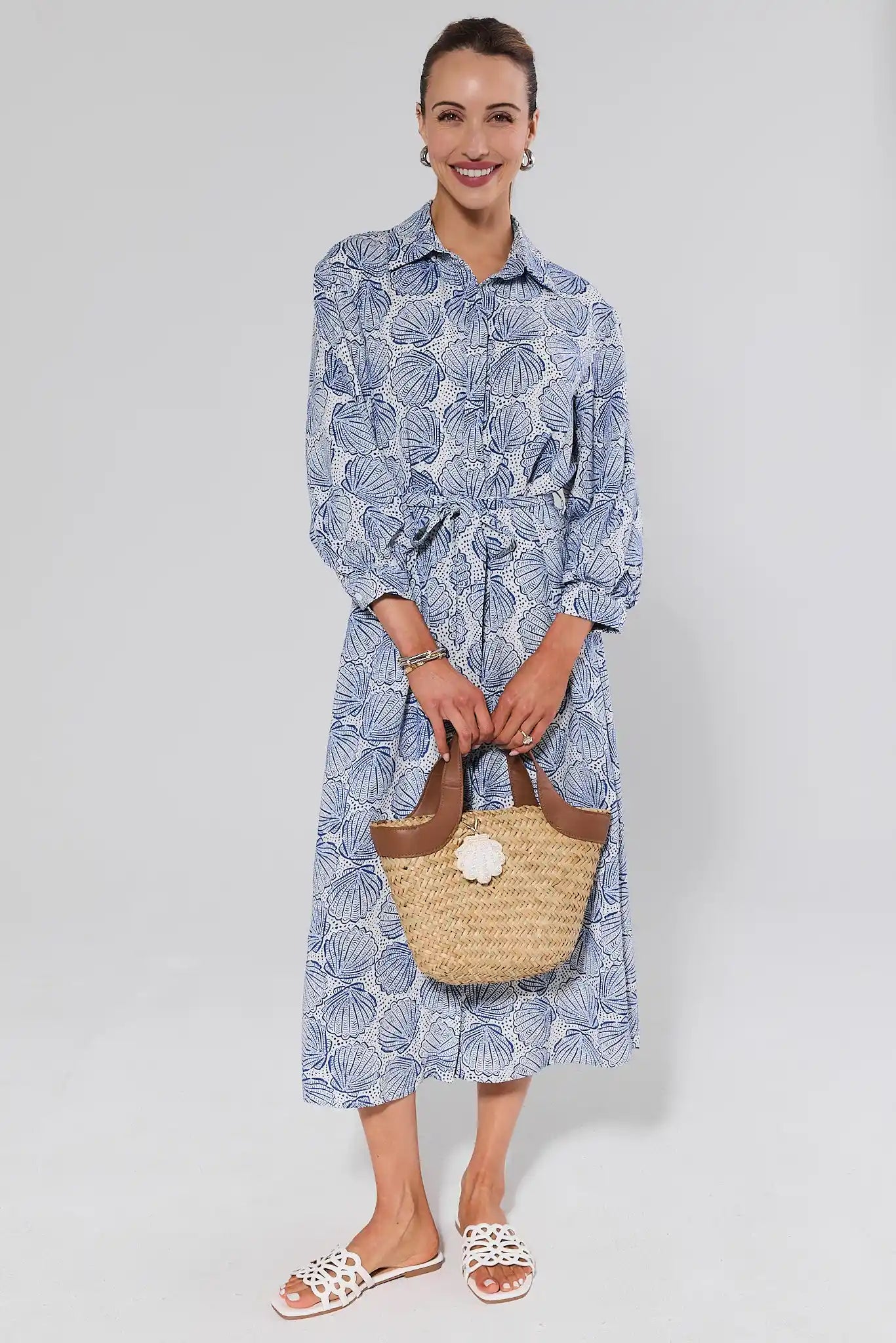 Helen Blue Shell Print Midi Dress | Women's Clothing | Avara Helen Blue Shell Print Midi Dress | Women's Clothing | Avara