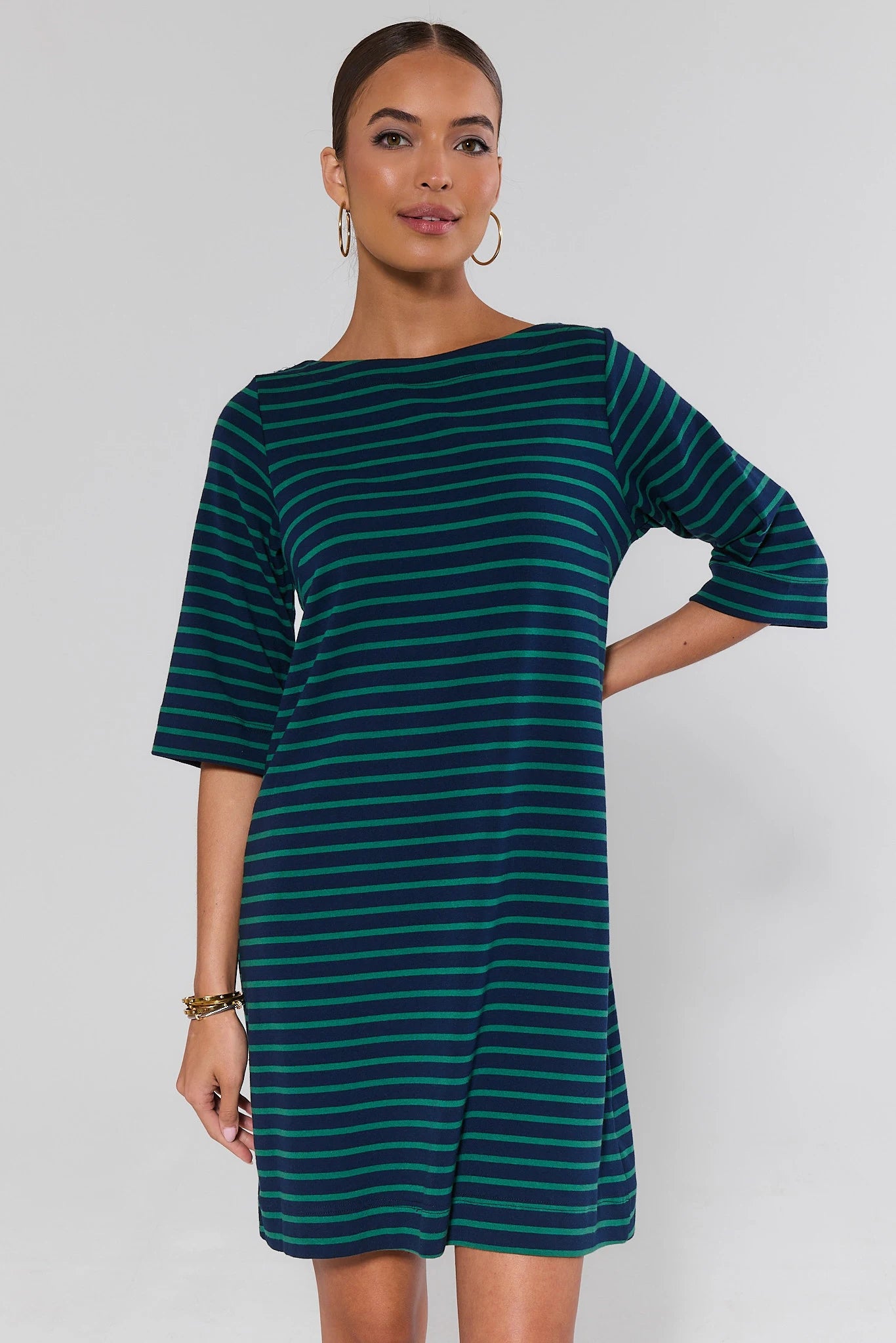 Green Striped Shirt Dress | Women's Clothing