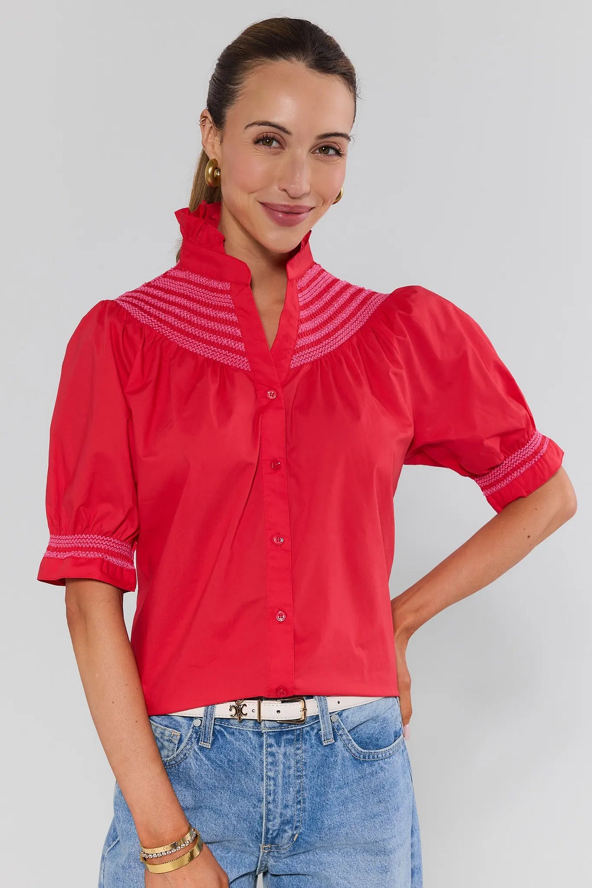Women's Red Embroidered Top | Avara | Avara
