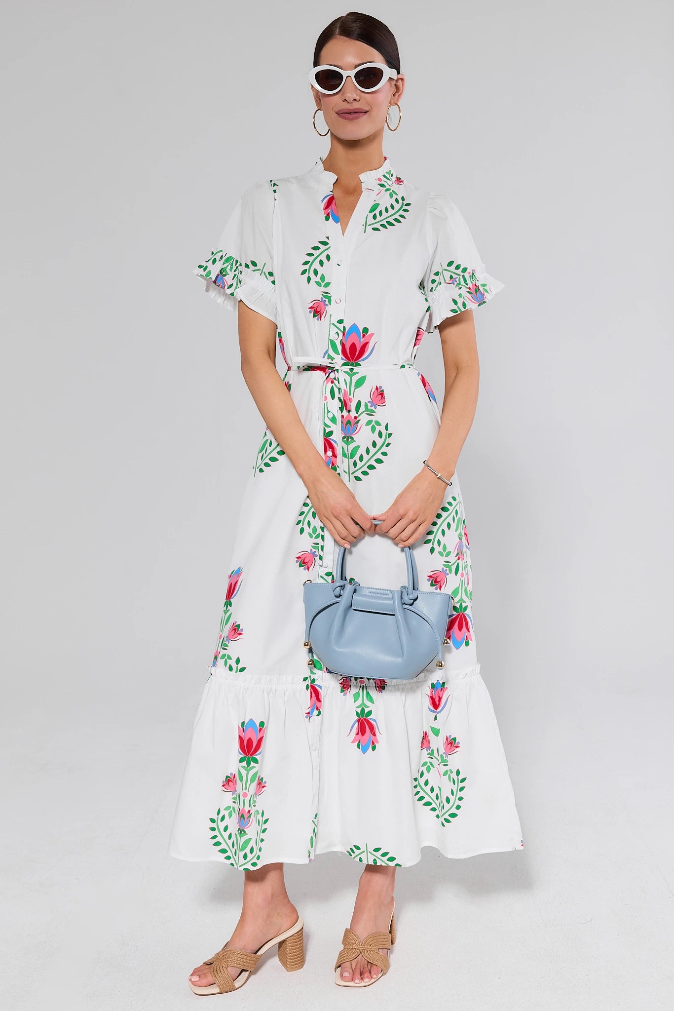 White Floral Printed Maxi Dress