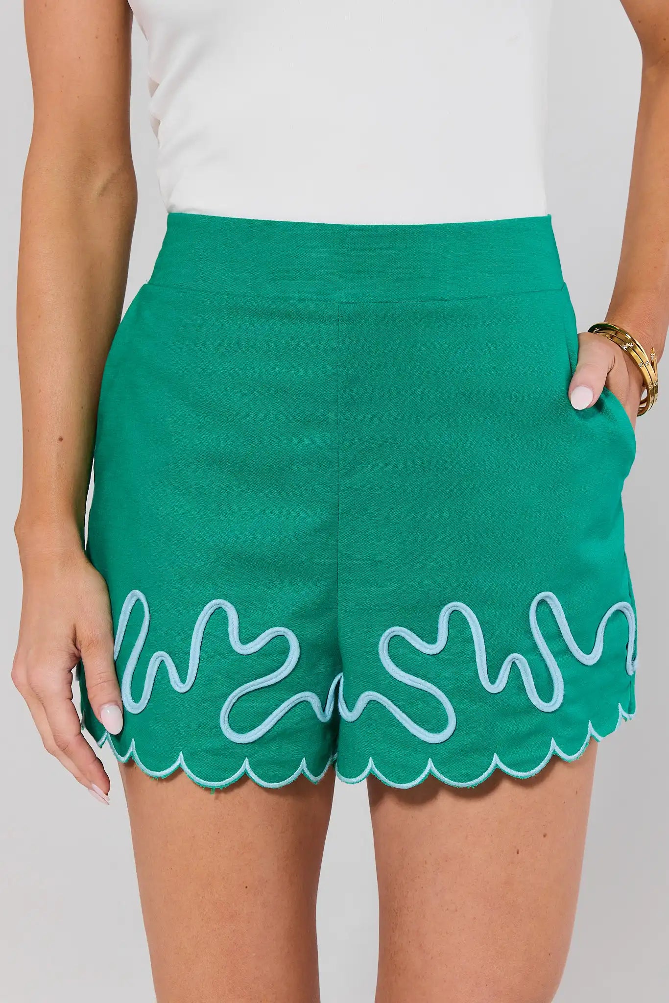 Green Scalloped Hem Shorts | Avara