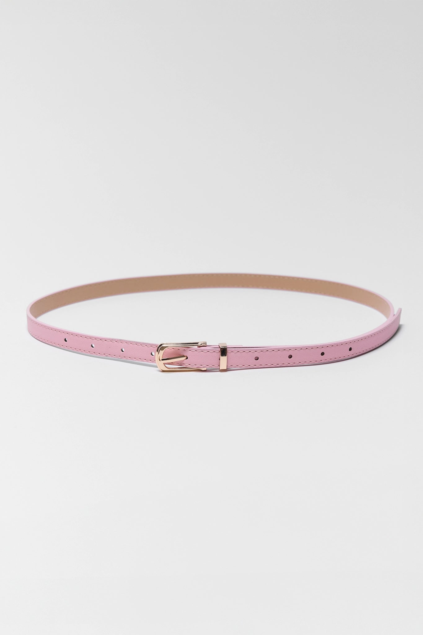 Pink Faux Leather Skinny Belt on white background