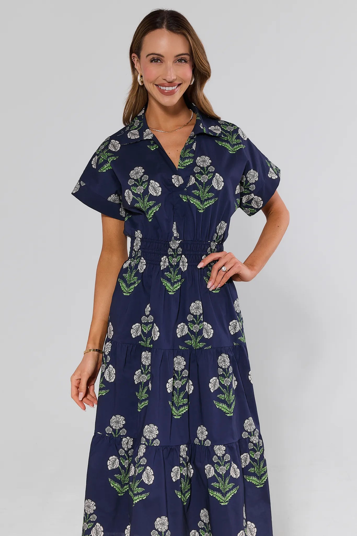white christmas dresses Navy Floral Print Midi Dress by THML