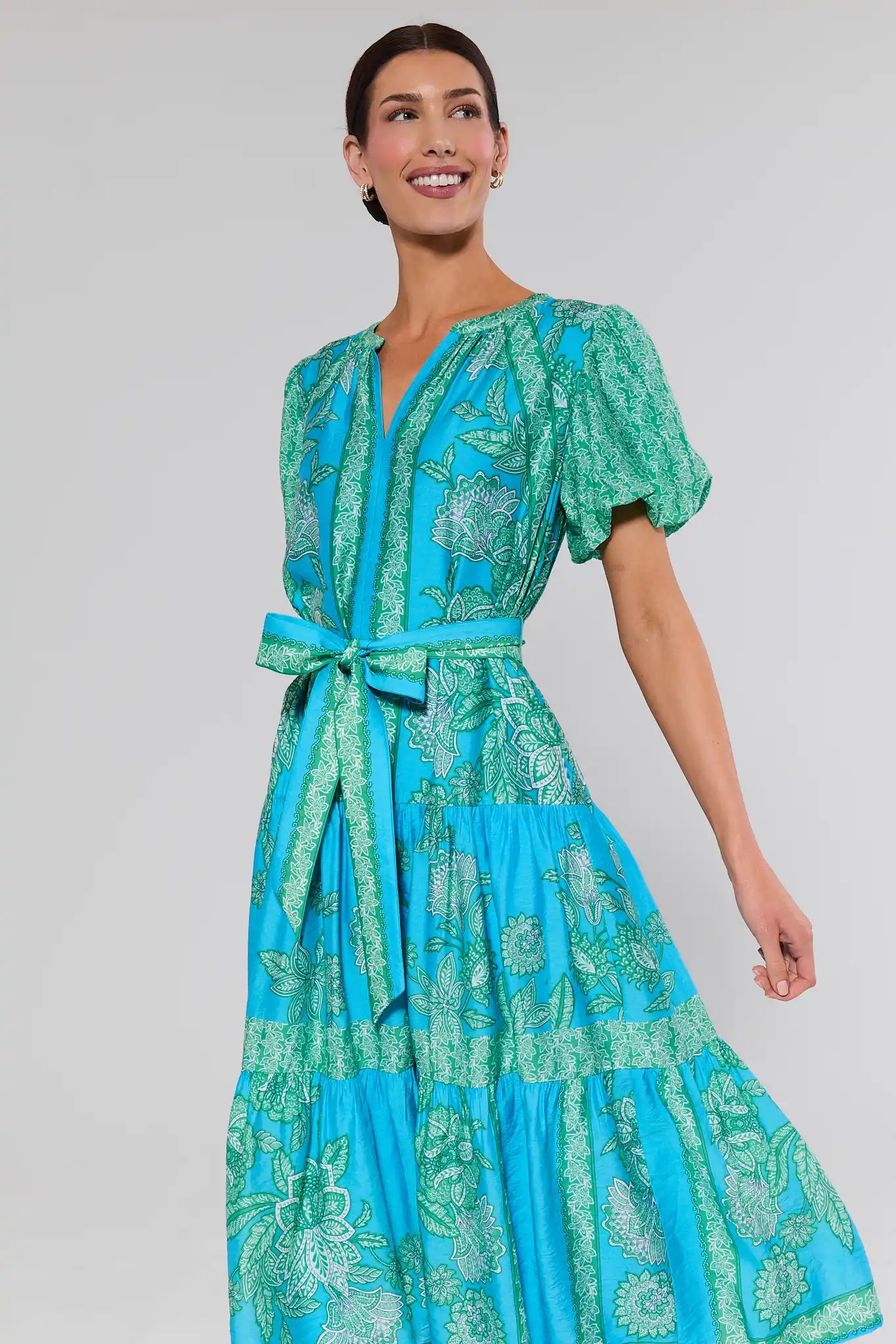 blue old fashioned dress Blue floral Wrap Dress for Women