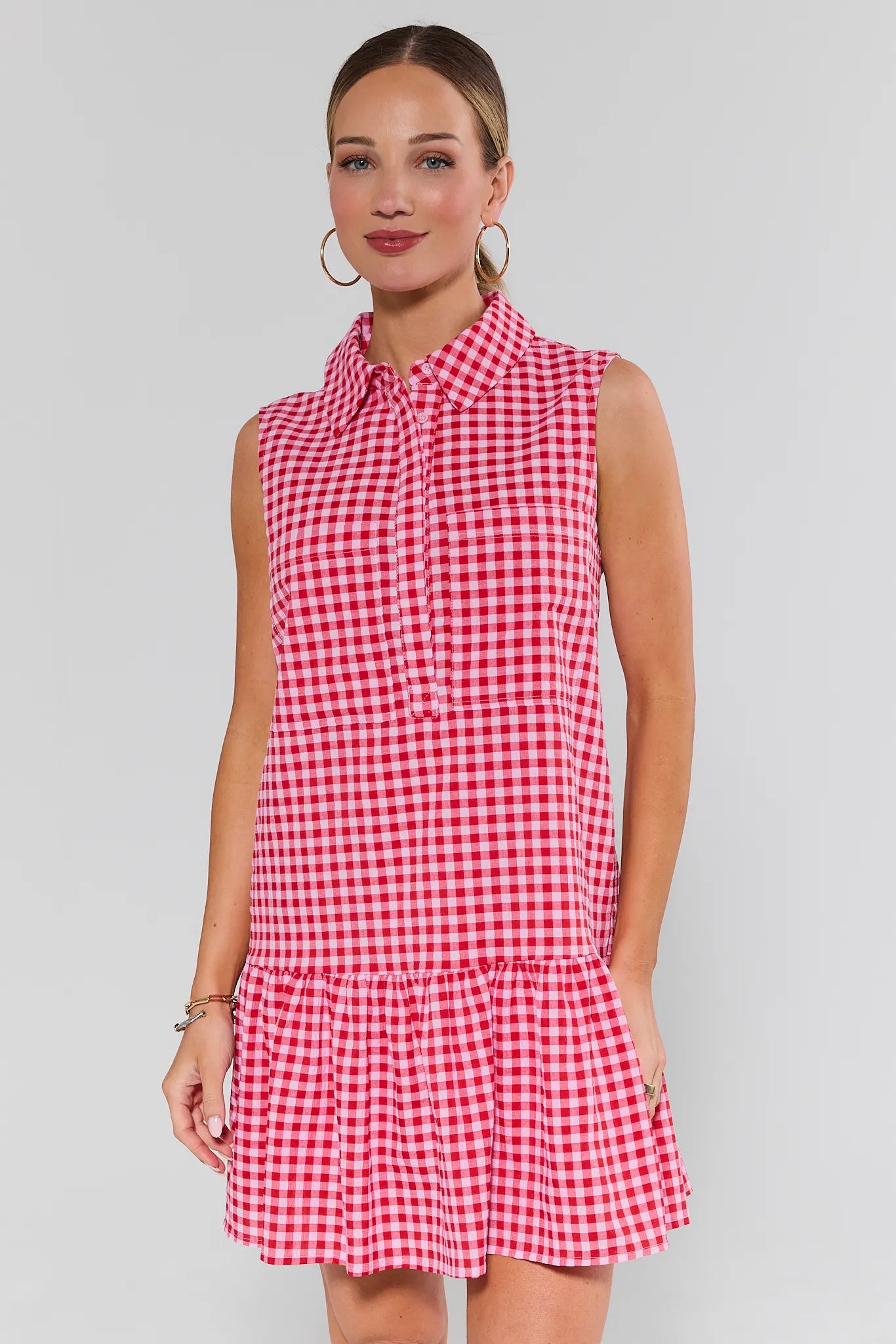 Georgie Red Gingham Short Dress | Women's Clothing