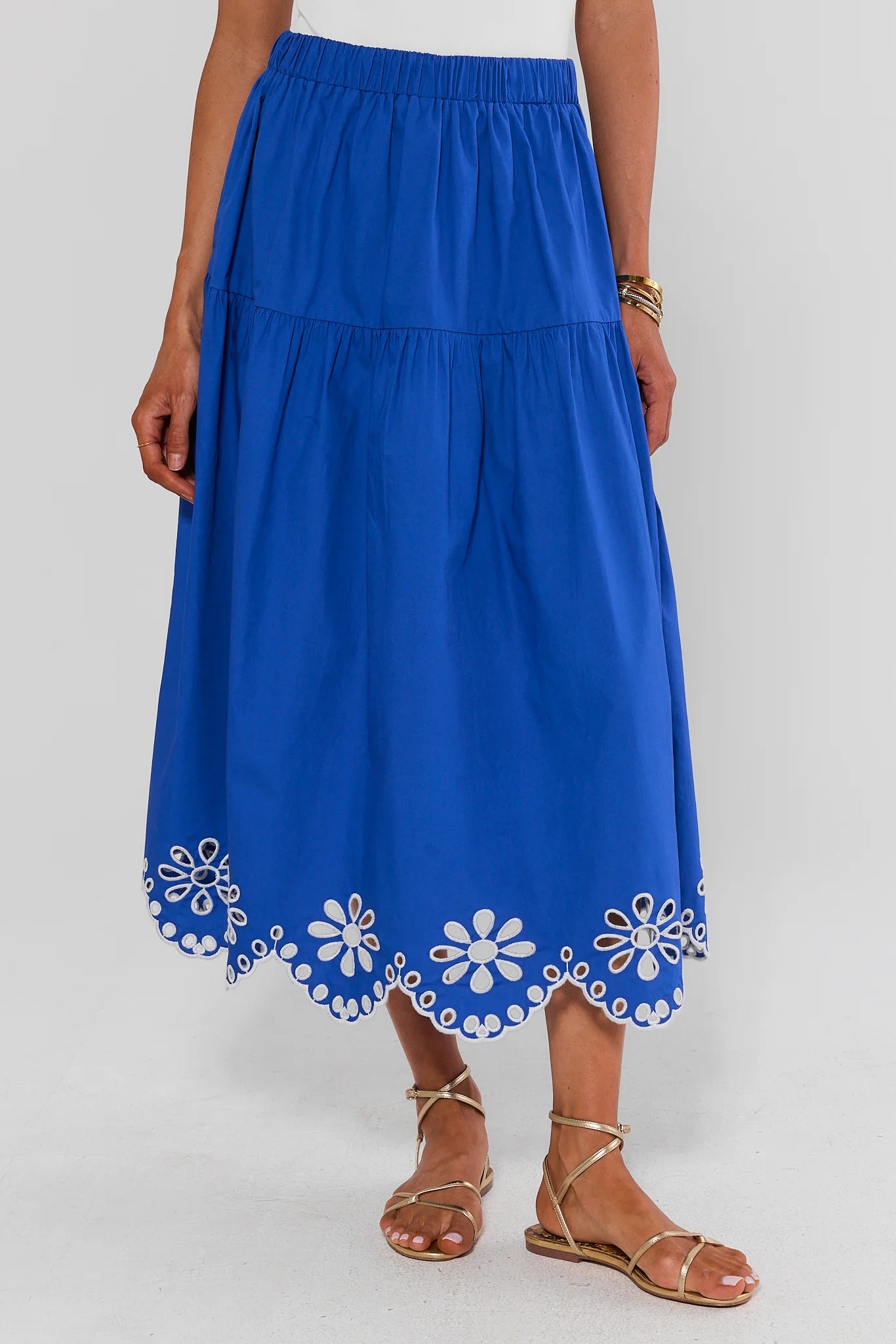 Women's Blue Eyelet Midi Skirt | Avara | Avara