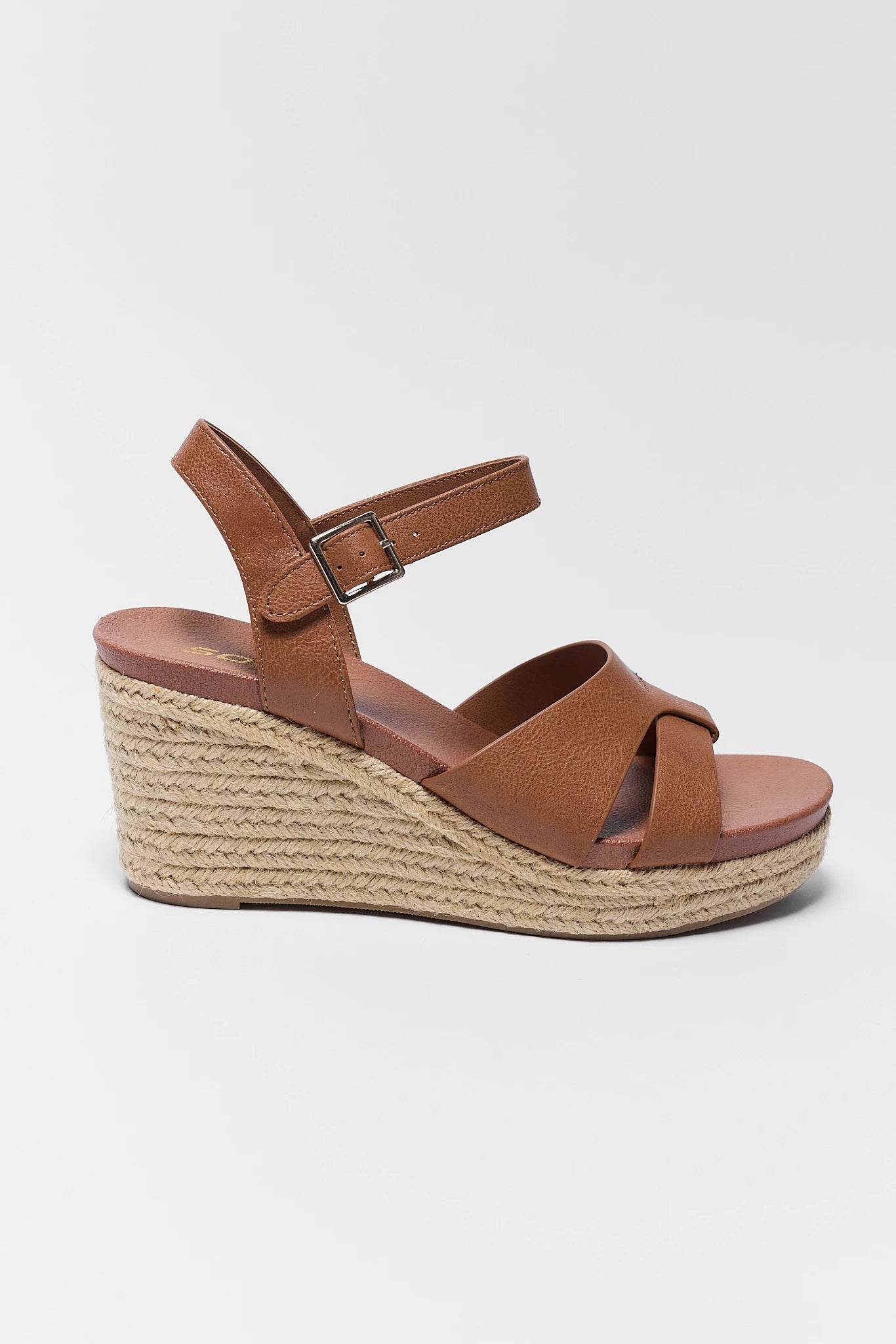one Brown wedge sandal with jute sole on a white background
