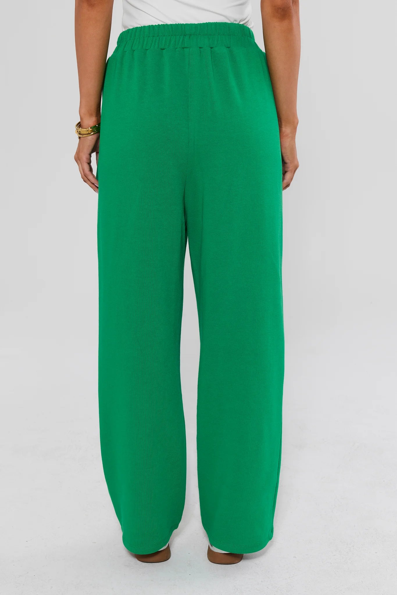 Green Elastic Waist Wide Leg Pants