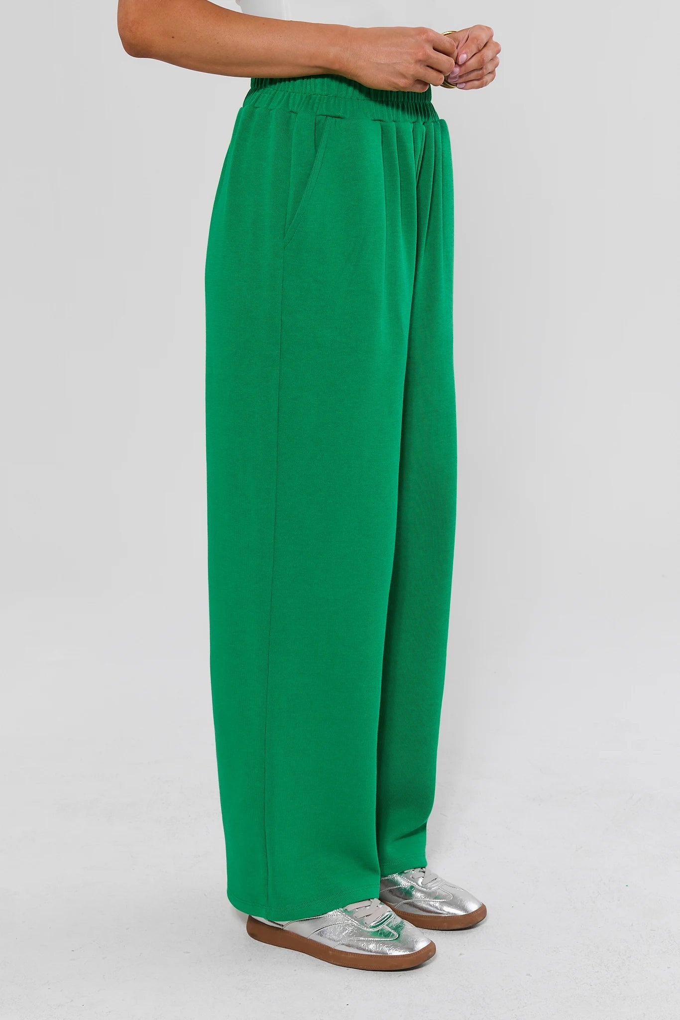 Green Elastic Waist Wide Leg Pants