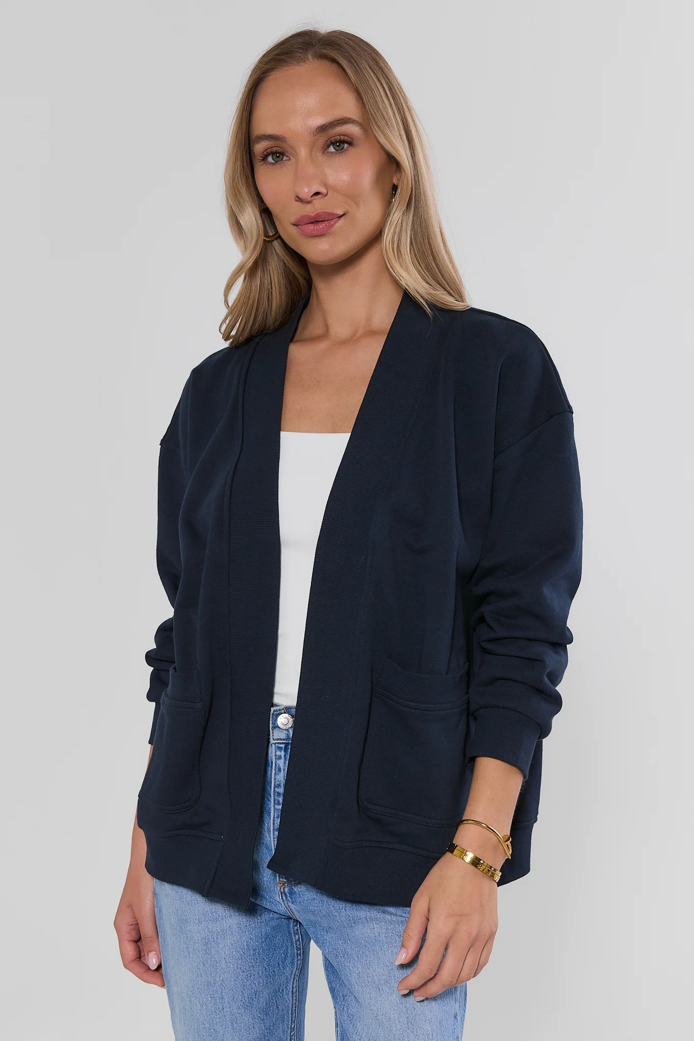 Navy Open Front Cardigan