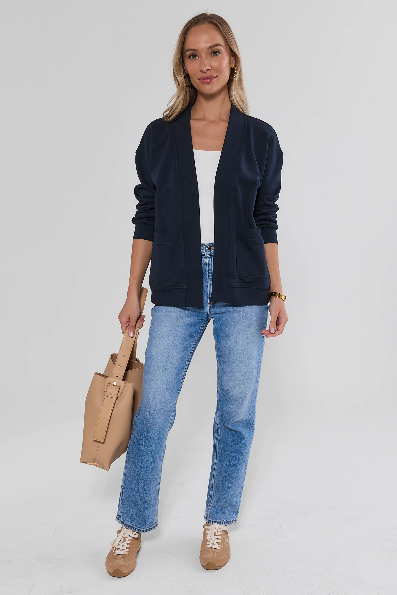 Navy Open Front Cardigan