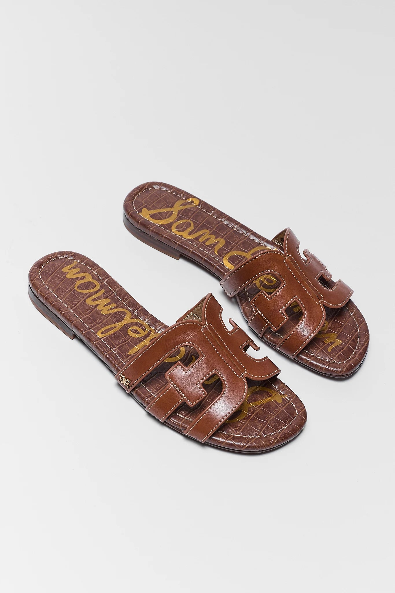 brown camel bay slide sandals by sam edleman two