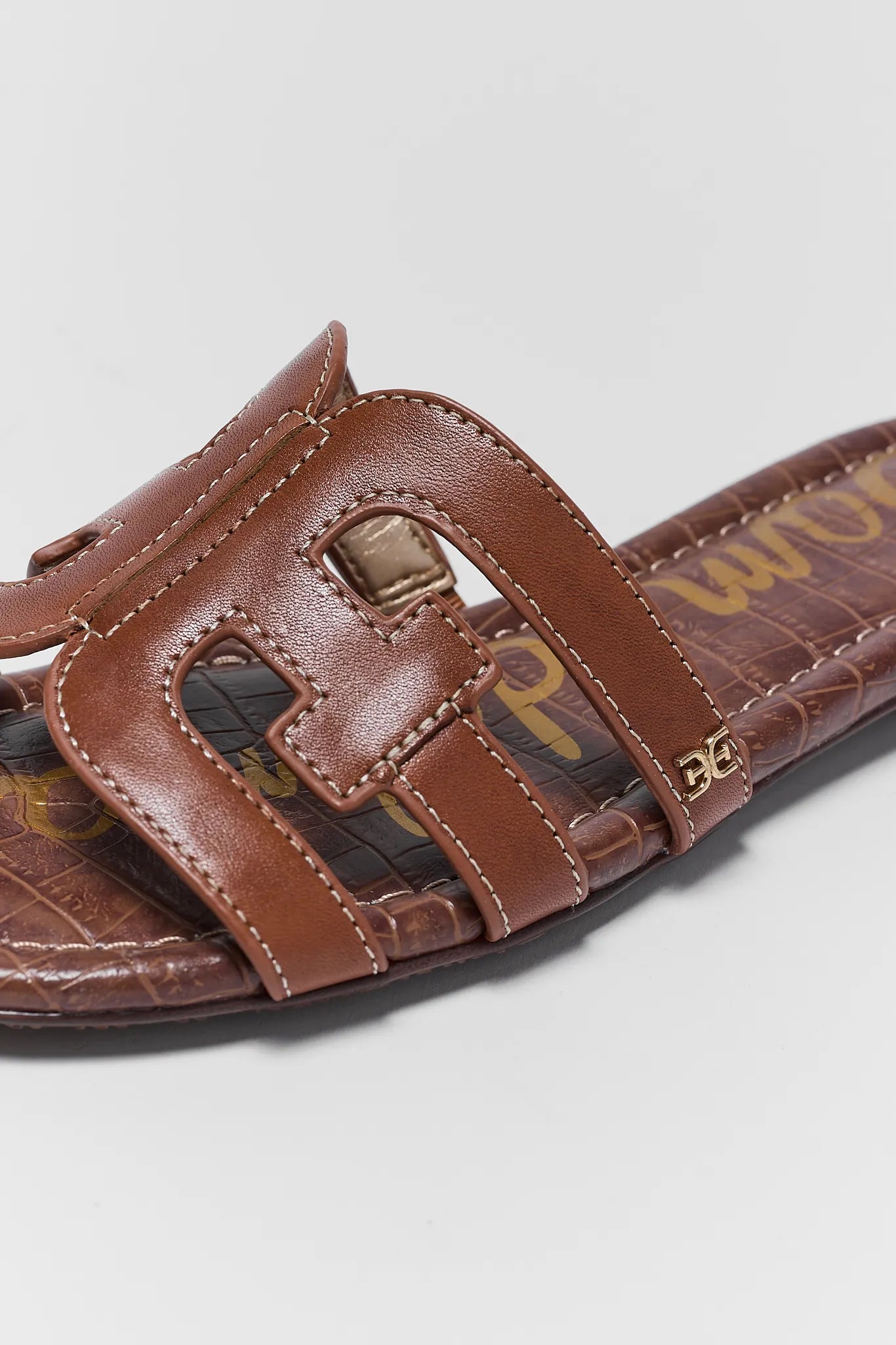 close up brown camel bay slide sandals by sam edleman