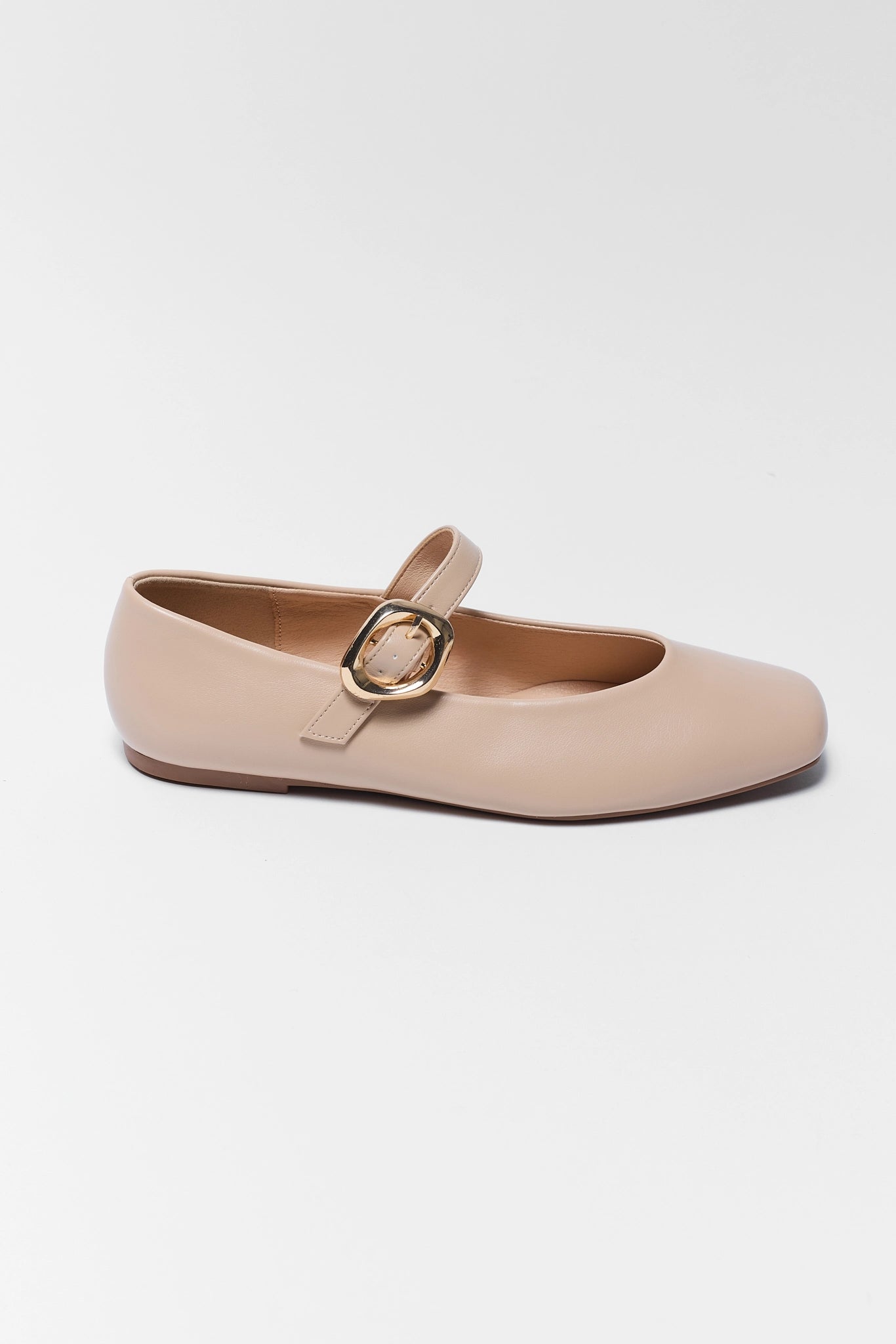 Cute Nude Buckle Strap Ballet Flats