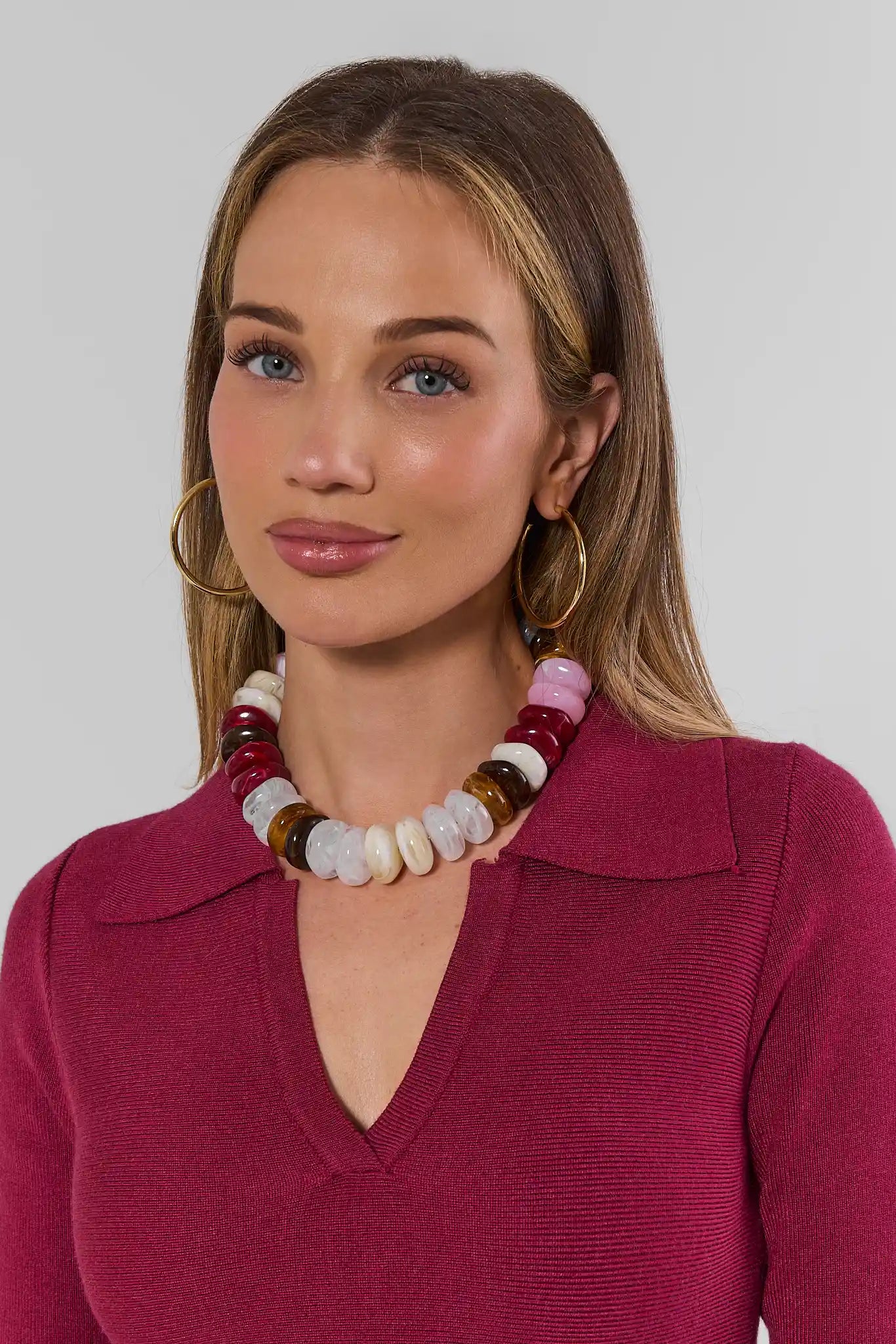 Burgundy Multi Chunky Beaded Necklace