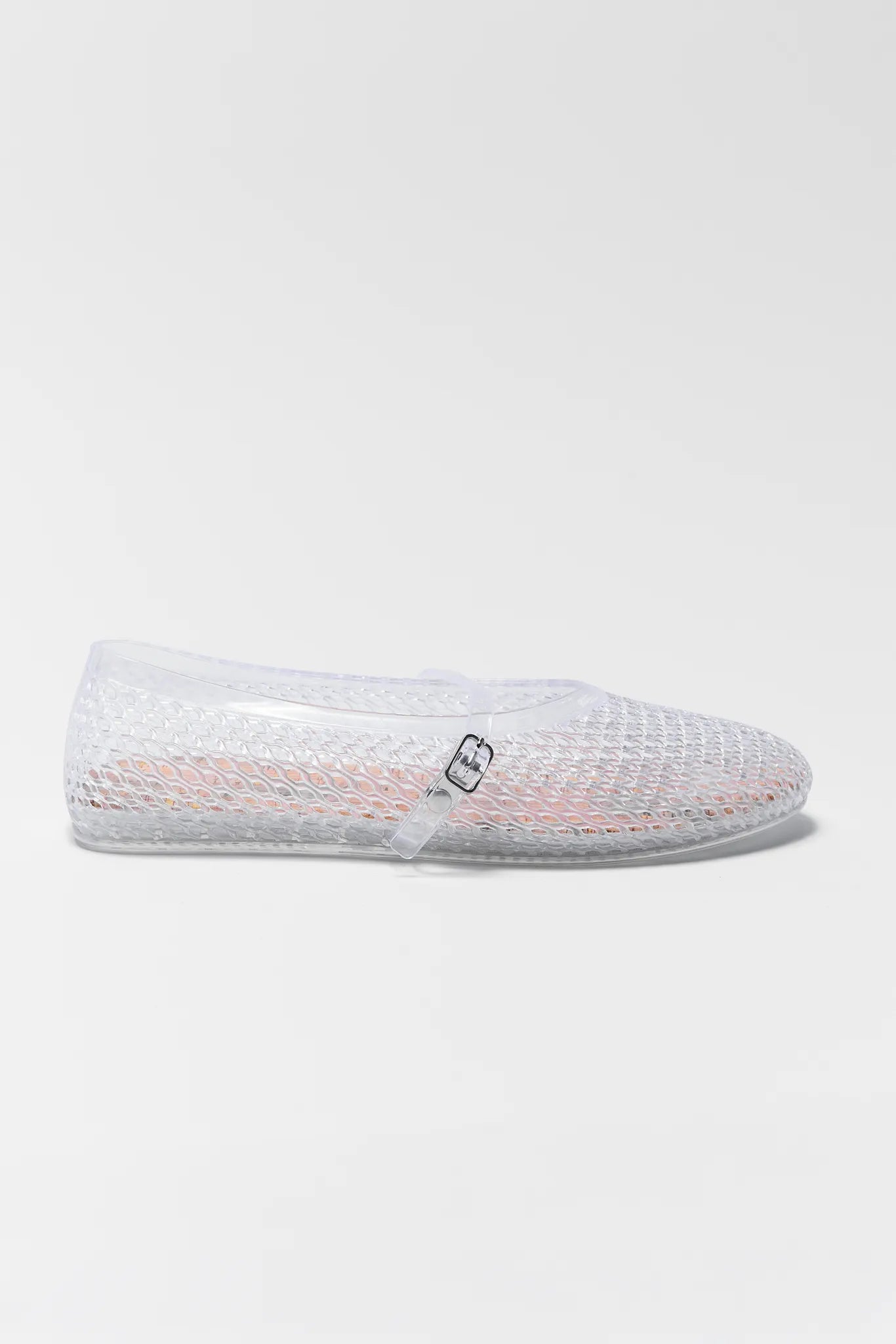 White Sally Clear Jelly Flats on a white background