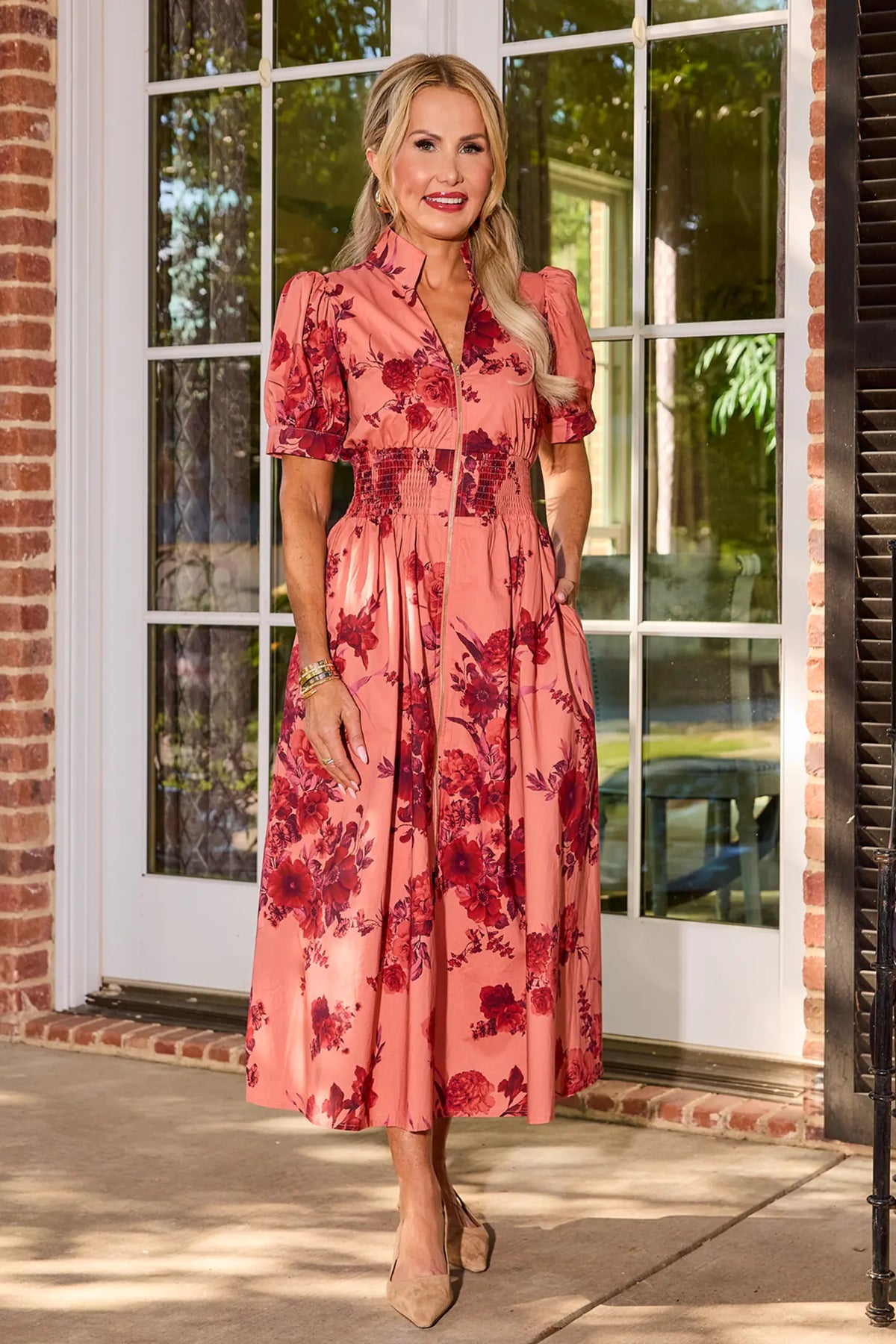 Stephanie Rose Floral Zip Up Midi Dress