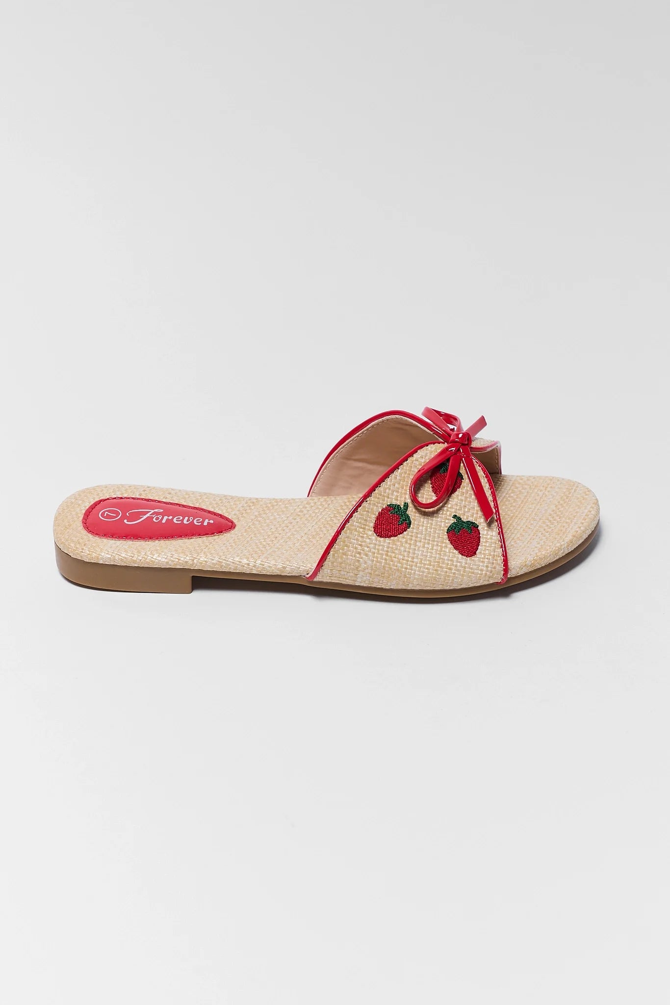 one Tan Raffia Strawberry Sandal