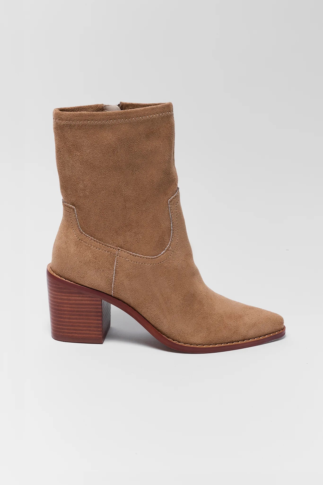 Tan Faux Suede Ankle Bootie