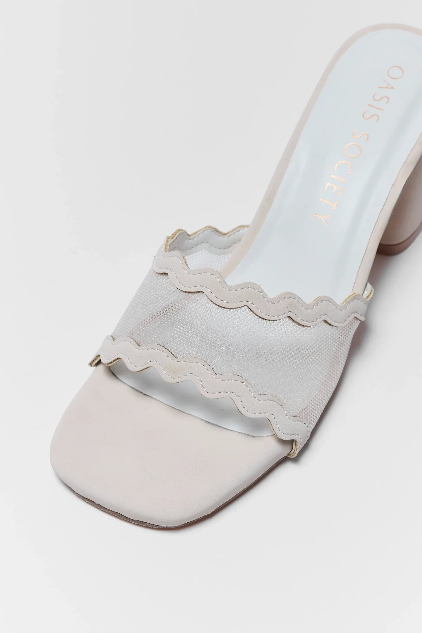 close up of Trina Bone Mesh Block Heels on white background