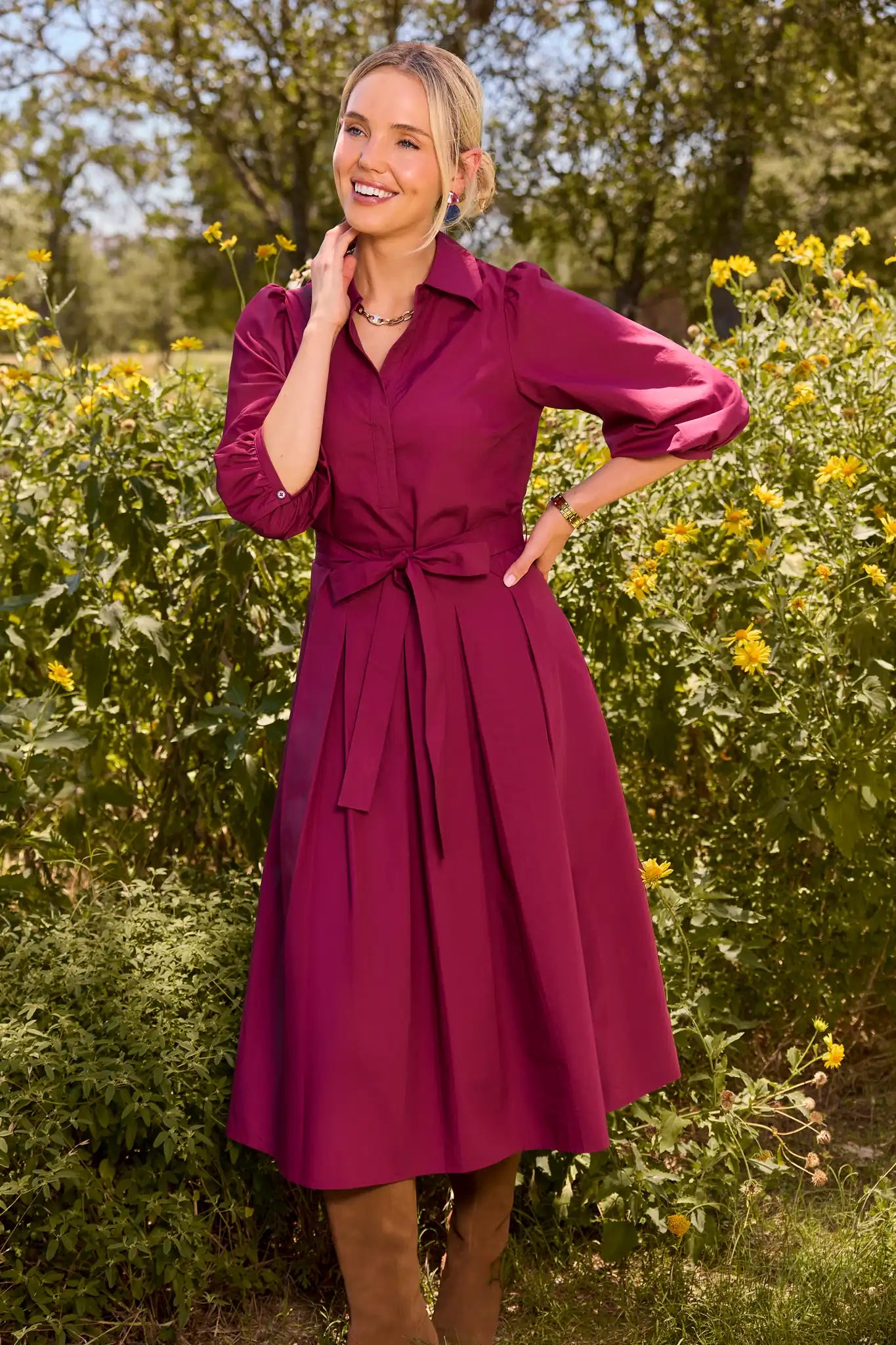 Trina Plum Pleated Midi Dress
