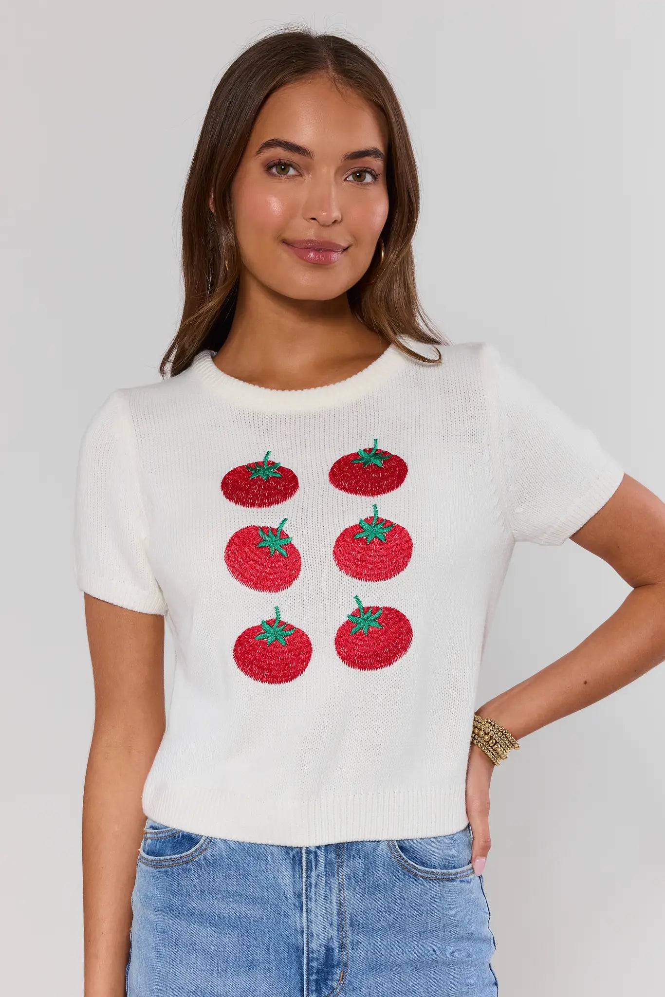 White Tomato Print Knit Top | Avara | Avara