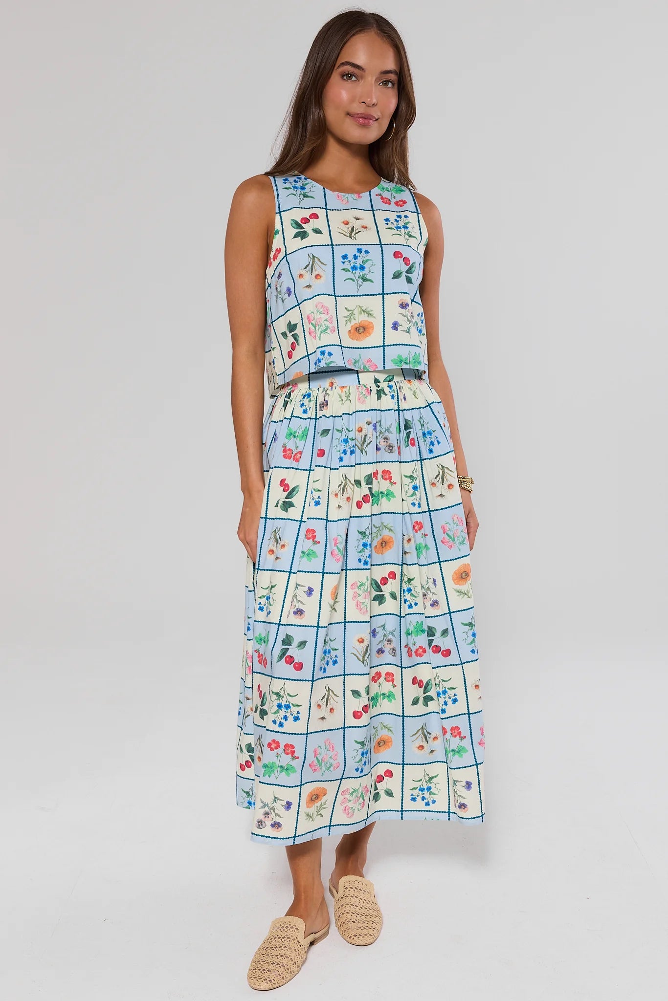 Women's Blue Checkered Midi Skirt | Avara