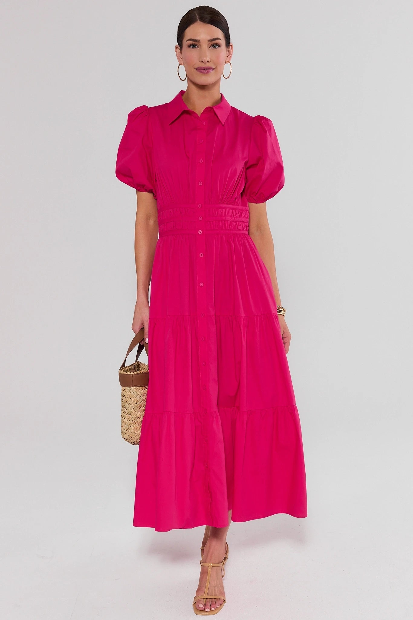 Women's Pink Tiered Midi Dress | Avara
