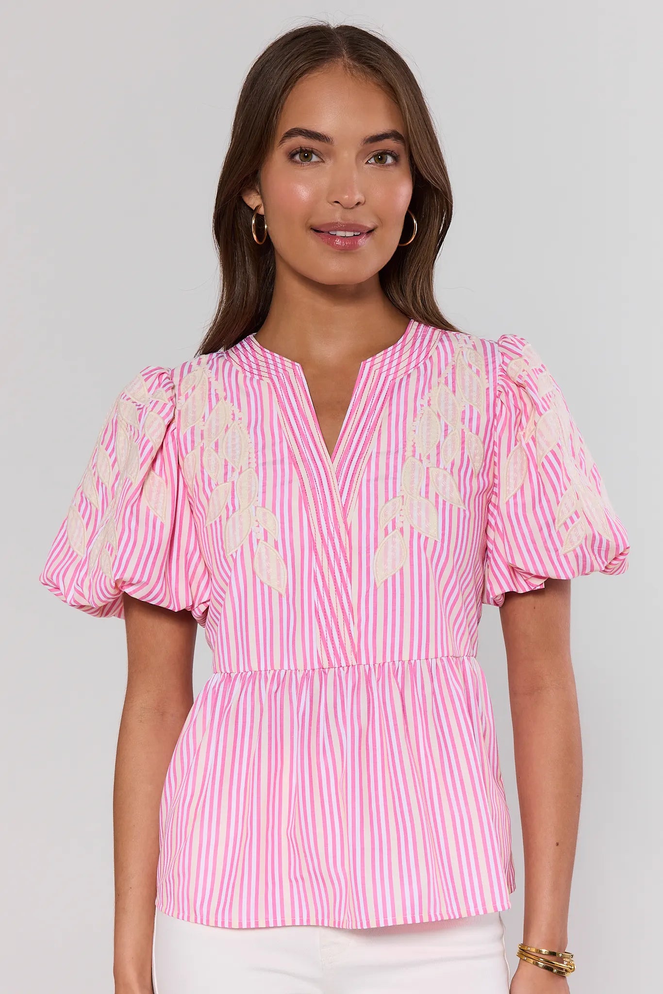 Alana Pink Stripe Peplum Top | Avara