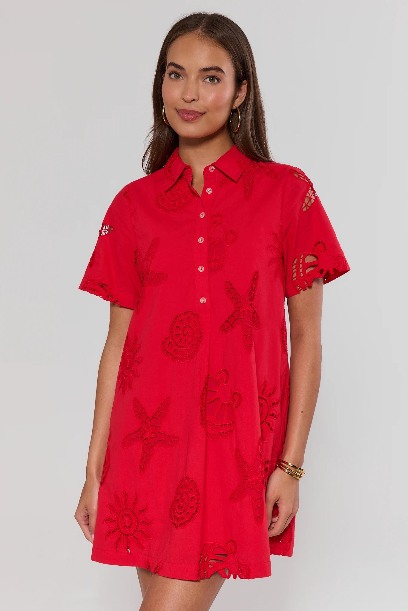 Melanie Red Embroidered Short Dress | Women's Clothing