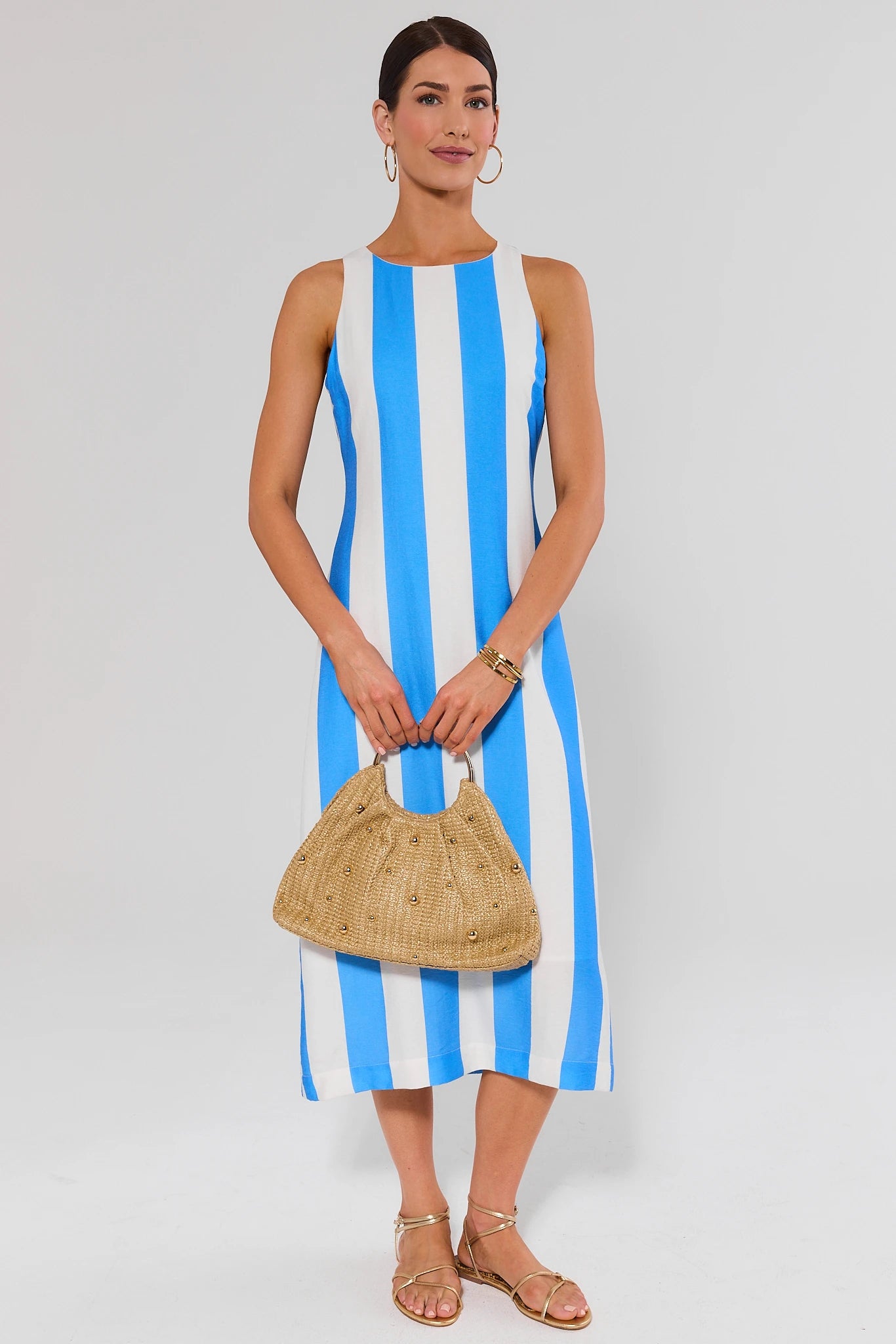 Blue Striped Midi Dress