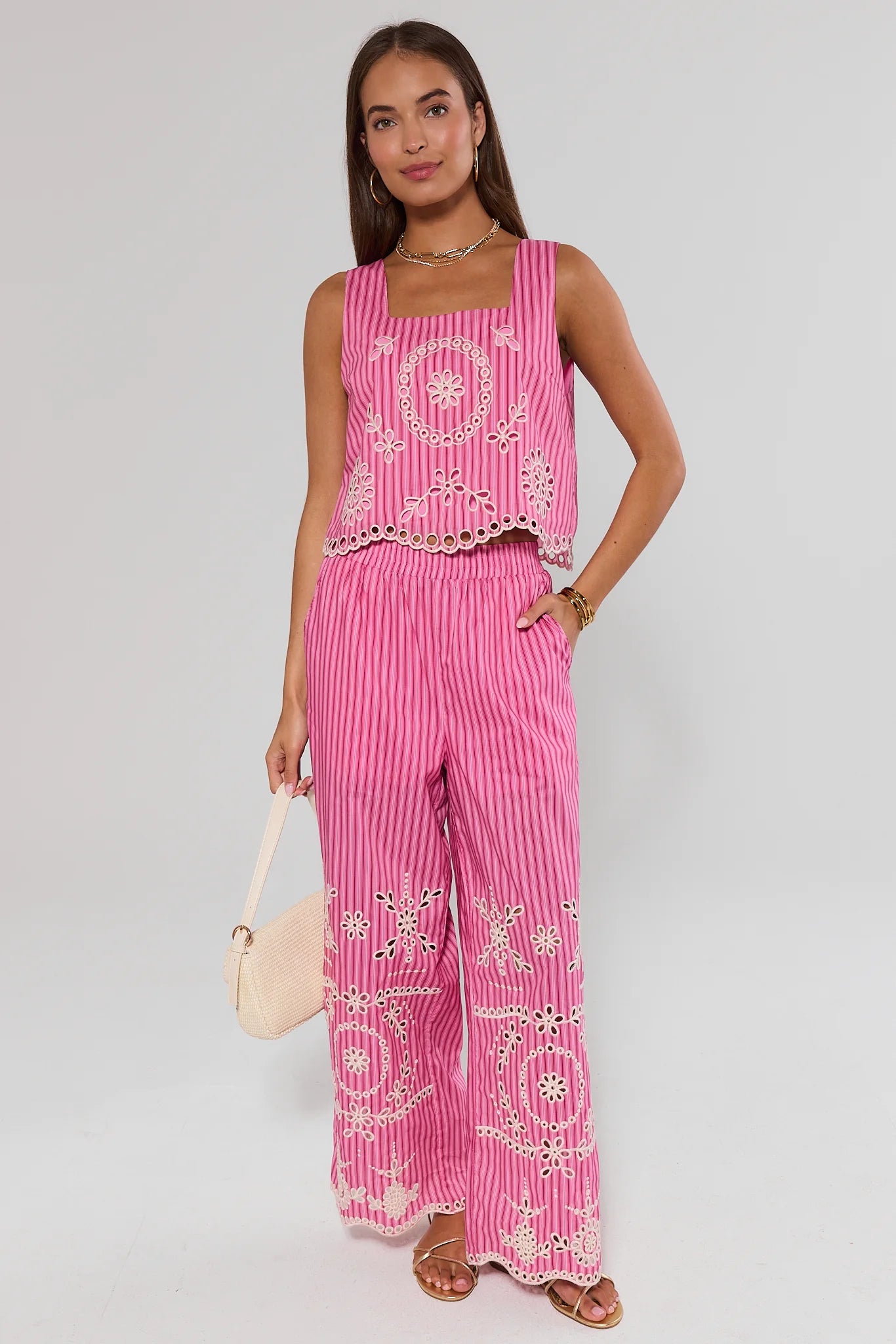 Pink Striped Eyelet Pants | Avara | Avara