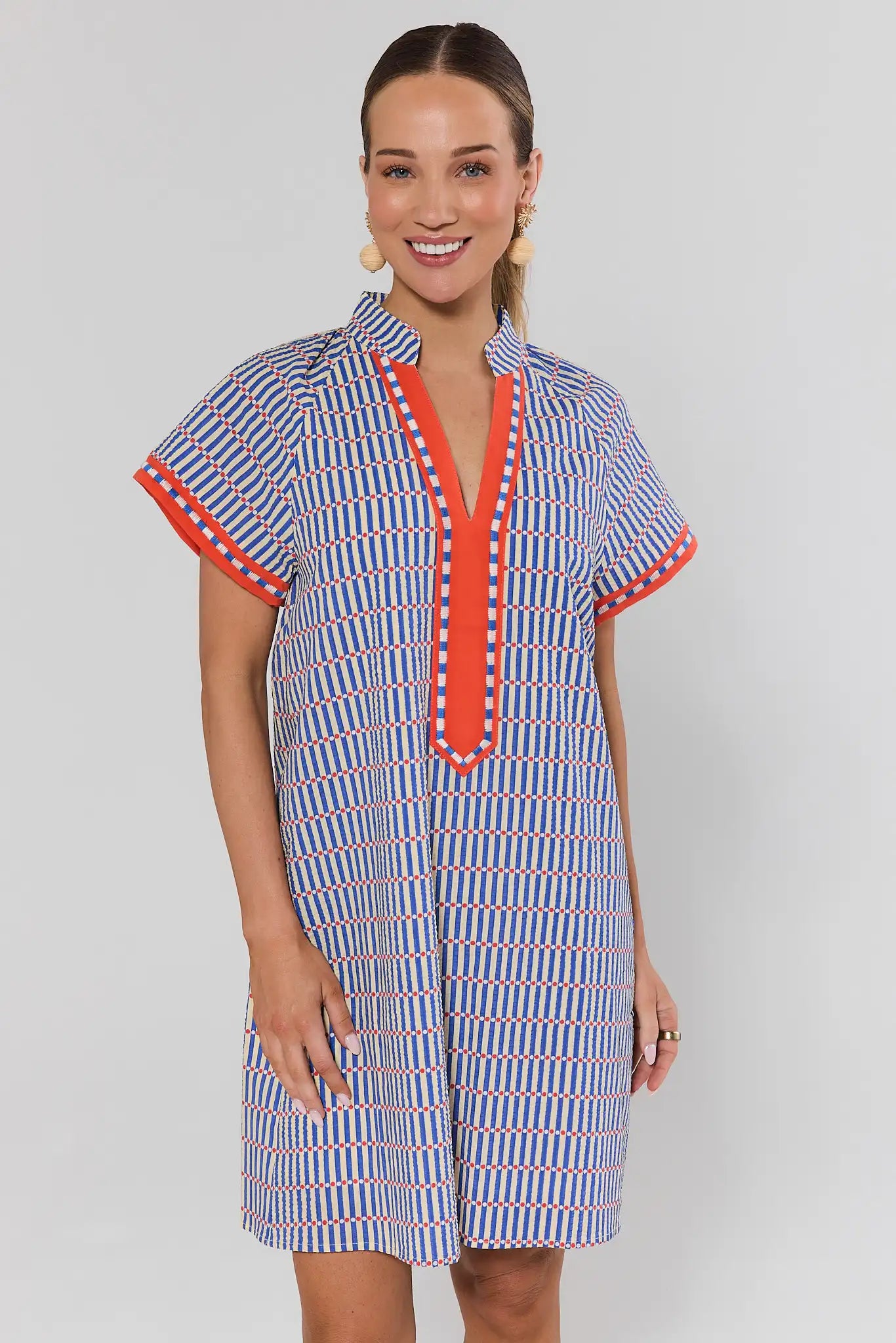 Women's Blue Striped Short Dress | Avara