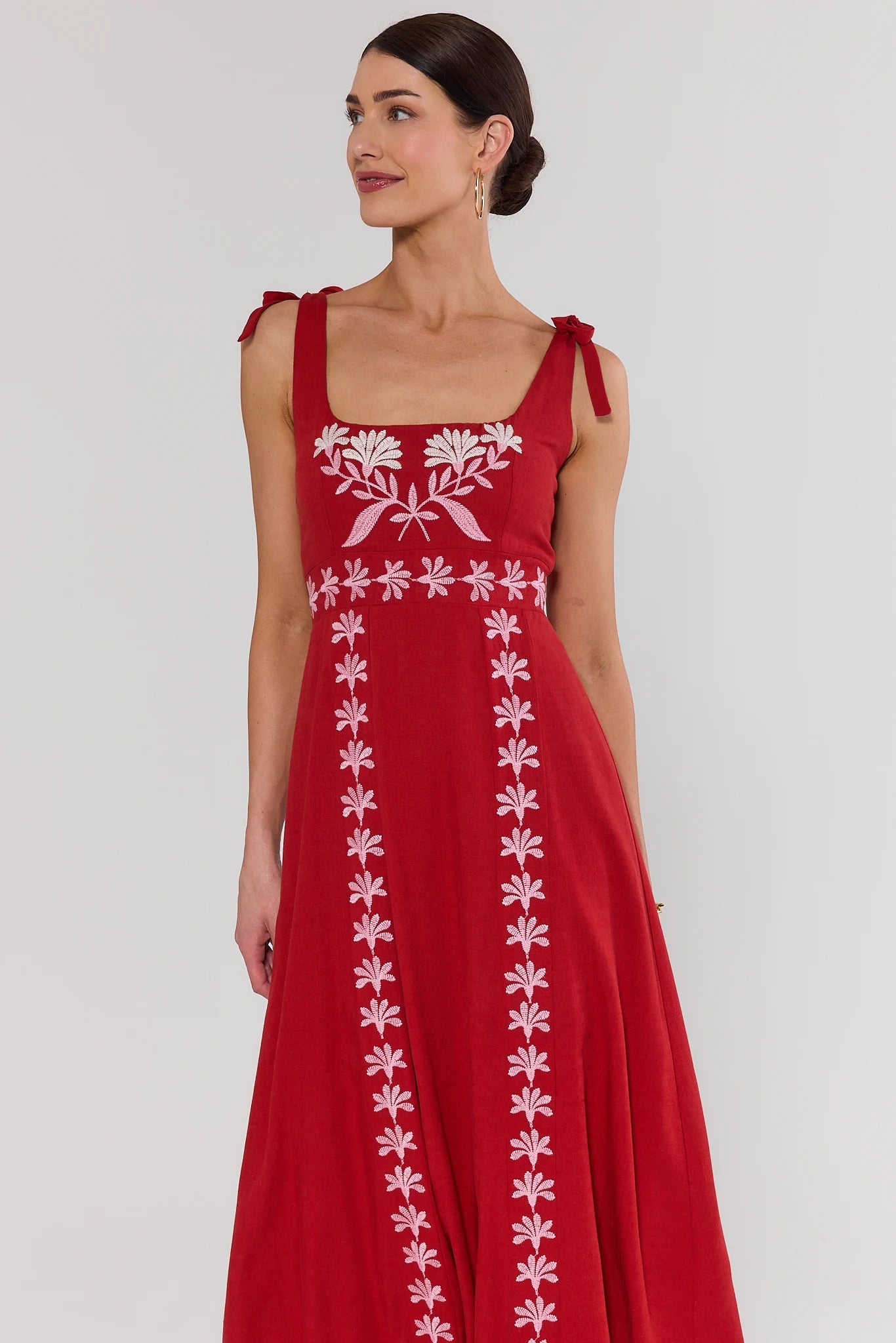 formal embroidered dress Nancy Red Embroidered Midi Dress