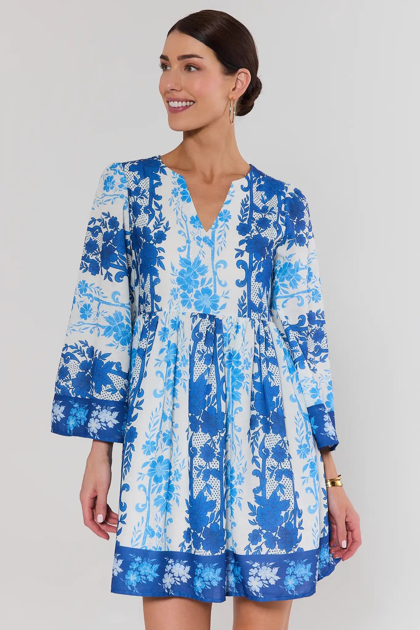Blue Mixed Floral Print Short Dress Blue Mixed Floral Print Short Dress