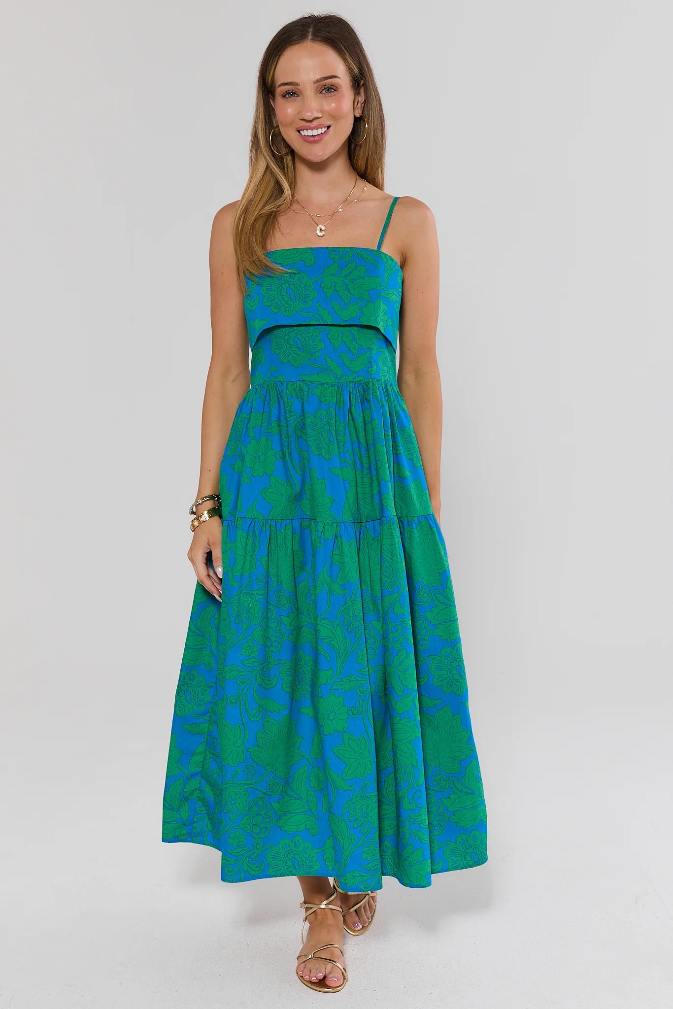 Blue Floral Print Midi Dress | Women's Clothing