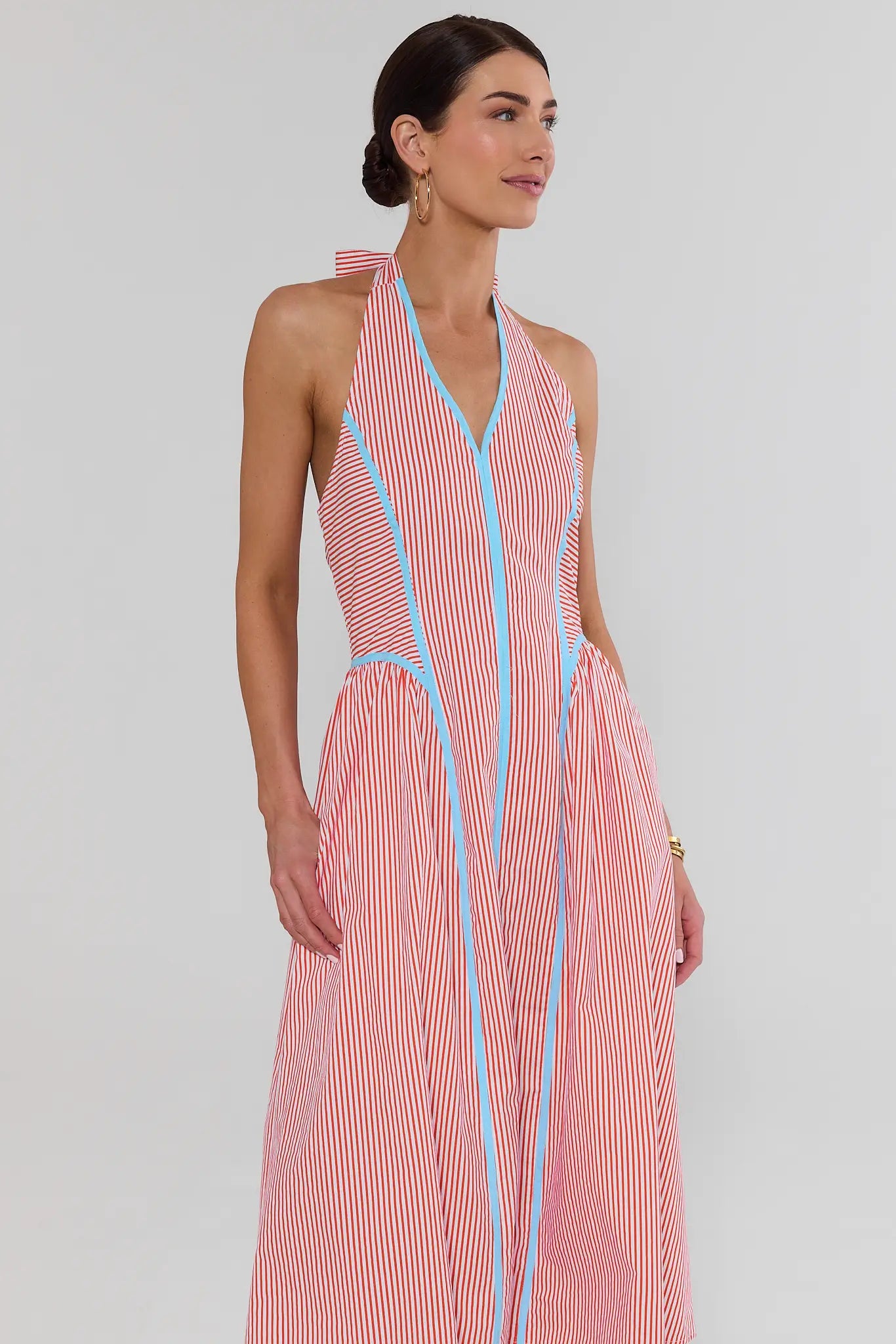 Orange Striped Halter Midi Dress Orange Striped Halter Midi Dress