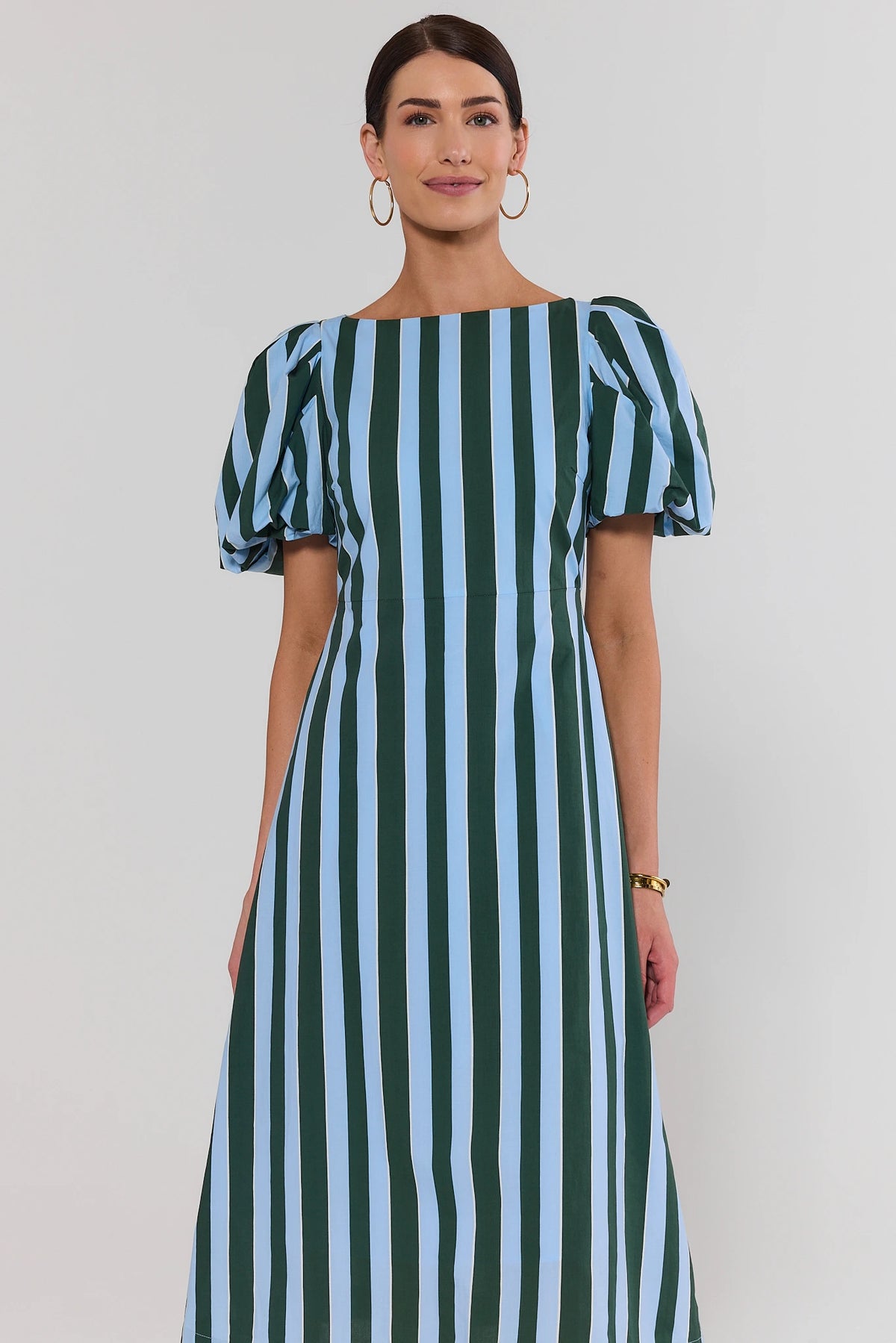 Blue Contrast Stripe Midi Dress