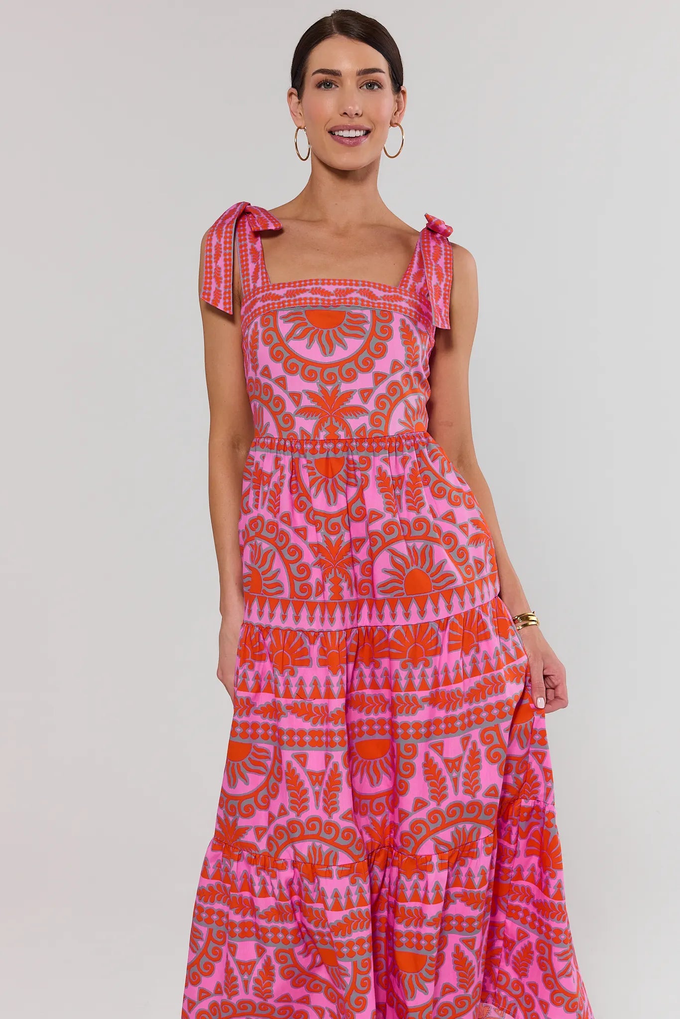 Pink Printed Tiered Maxi Dress