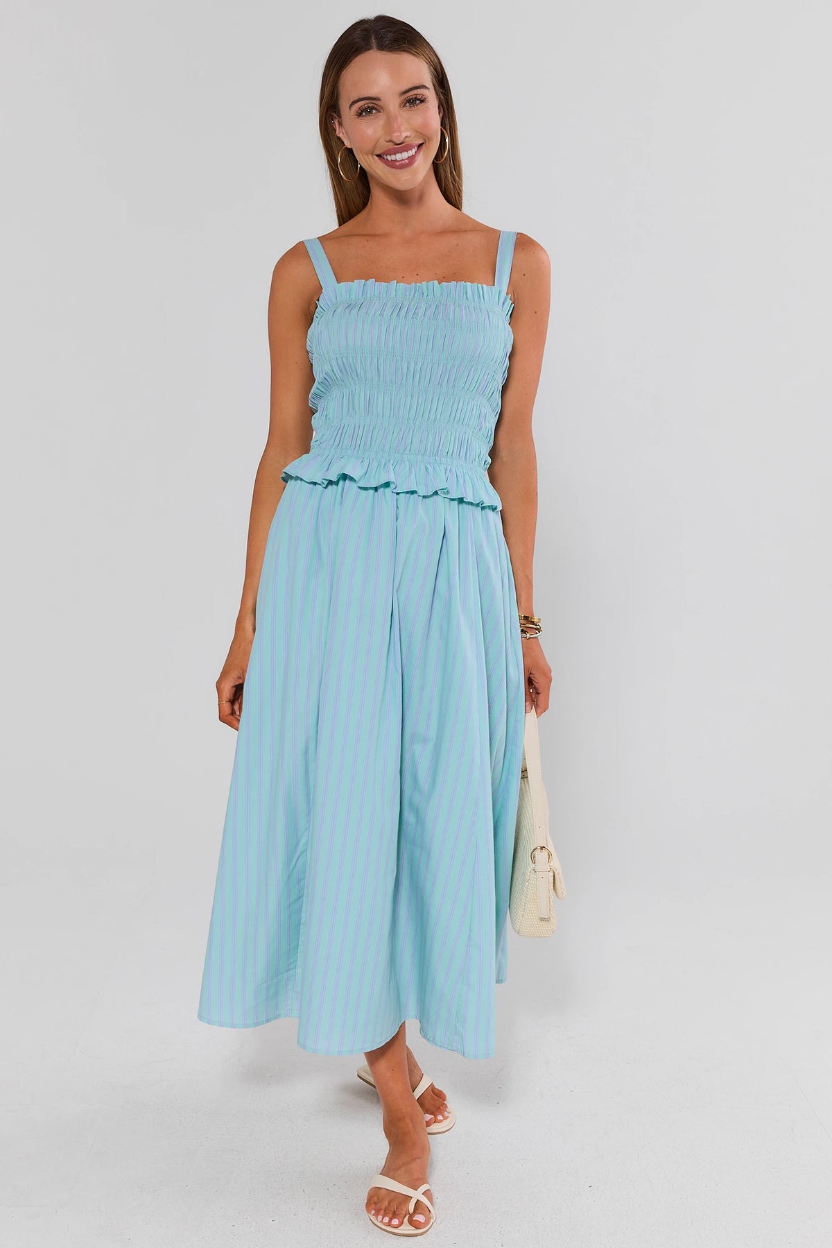 a line smocked dress Mint Stripe Maxi | Avara Size:XL 17