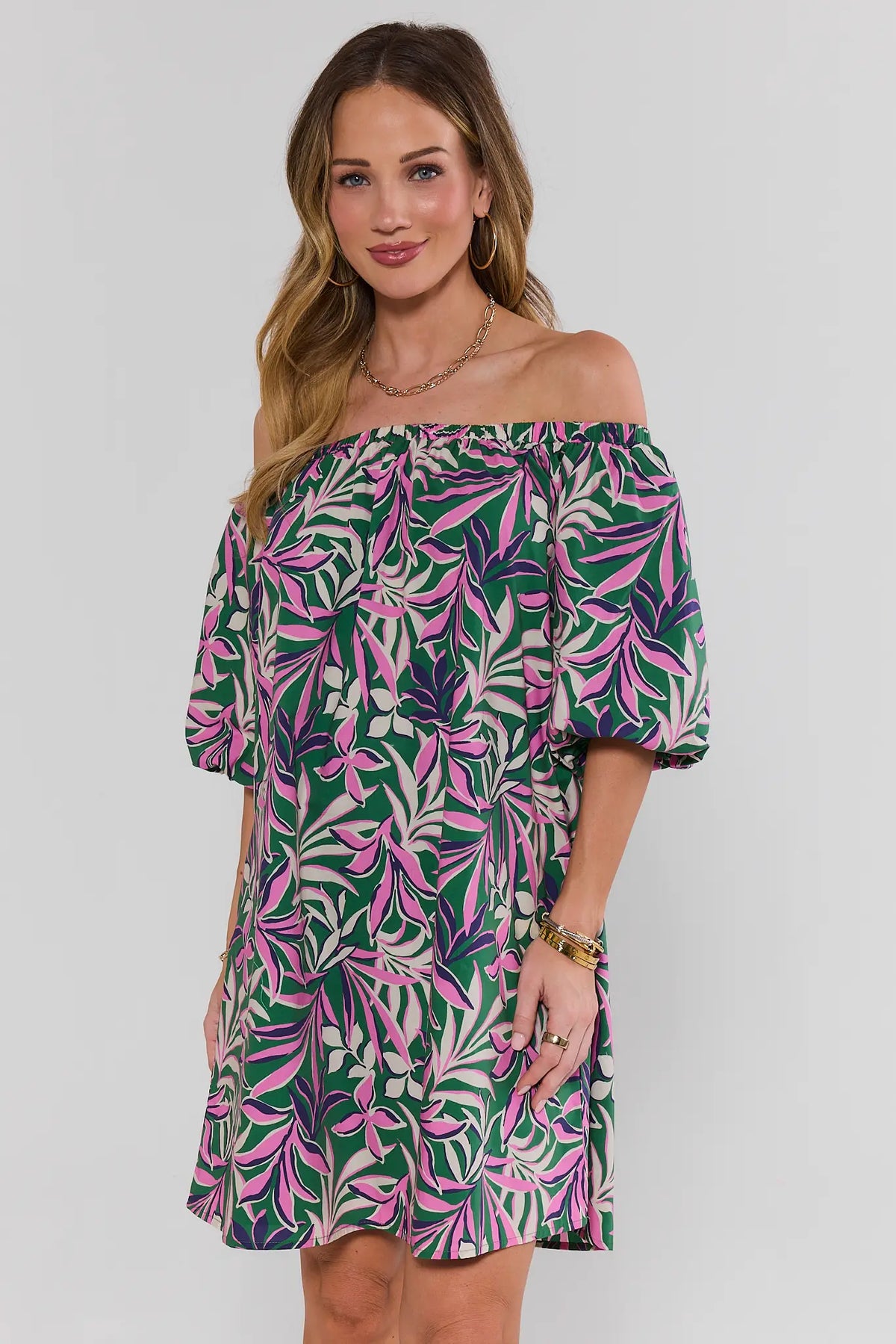 tropical dresses short Green Palm Printed Dress | Women's Clothing Machine wash cold Size:3 Youth Gold Satin Mini Dress 1st Markdown:No