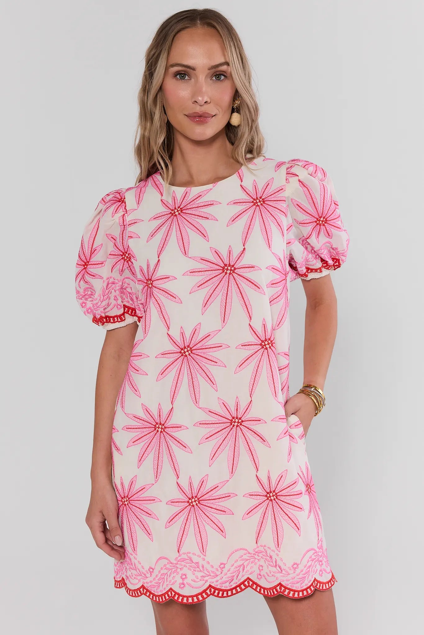 Tory White Embroidered Short Dress | Women's Clothing