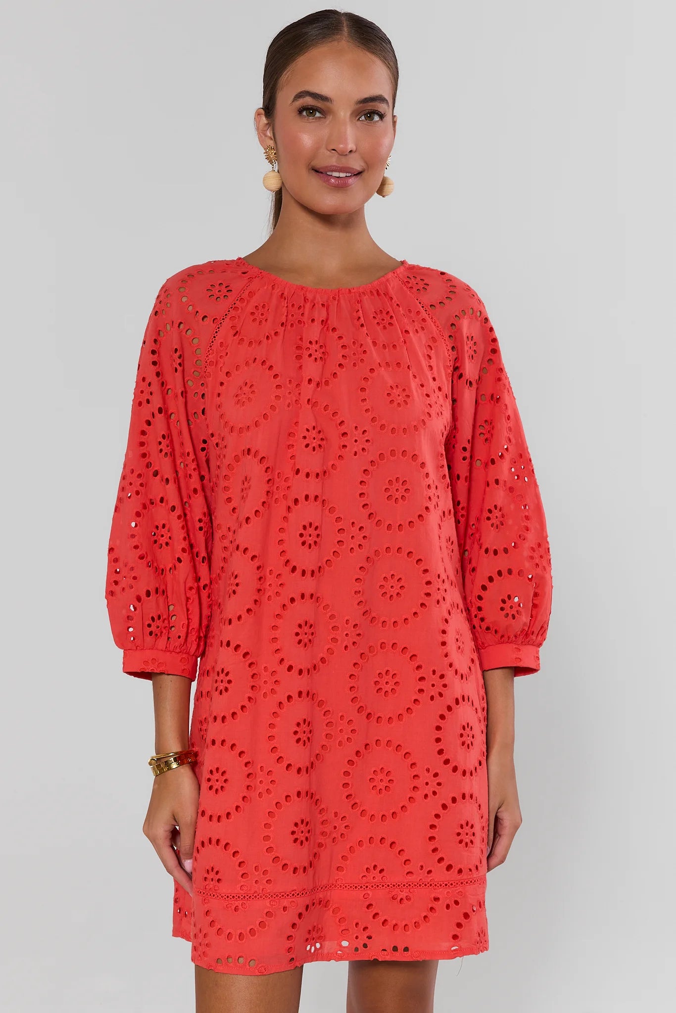 Red Eyelet Short Dress | Women's Clothing