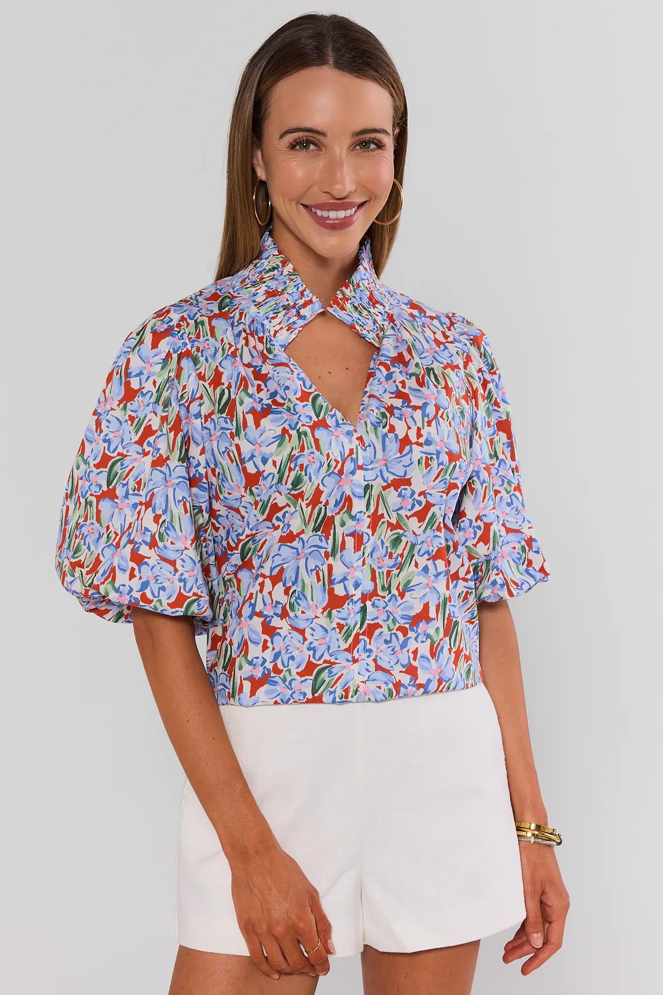 Melanie Printed Split Neck Top | Avara
