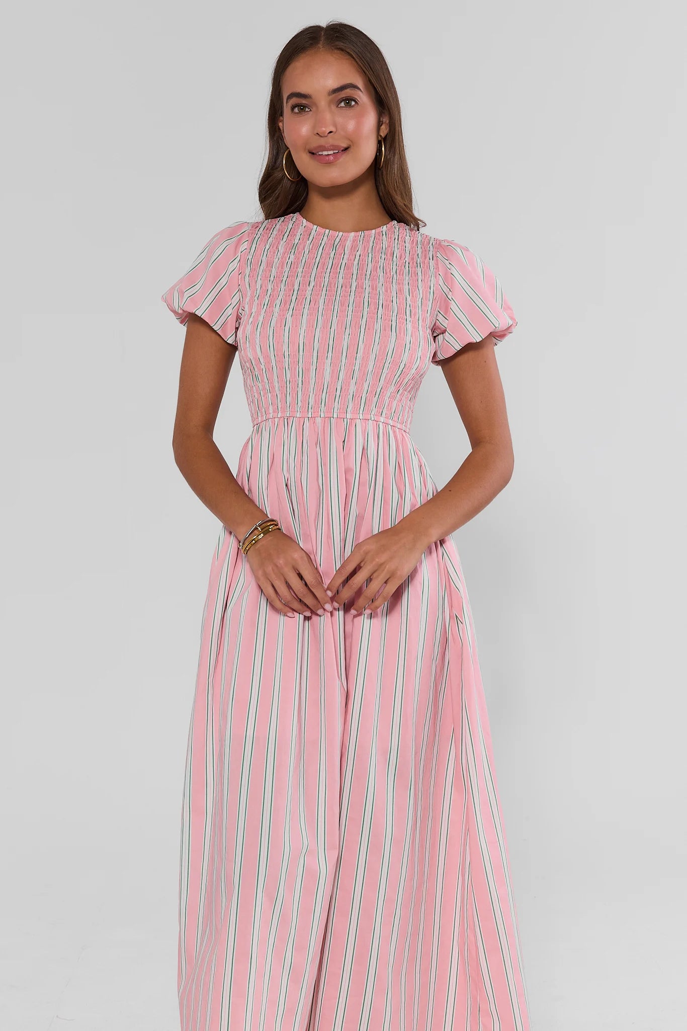 Pink Striped Smocked Maxi Dress | Women's Clothing
