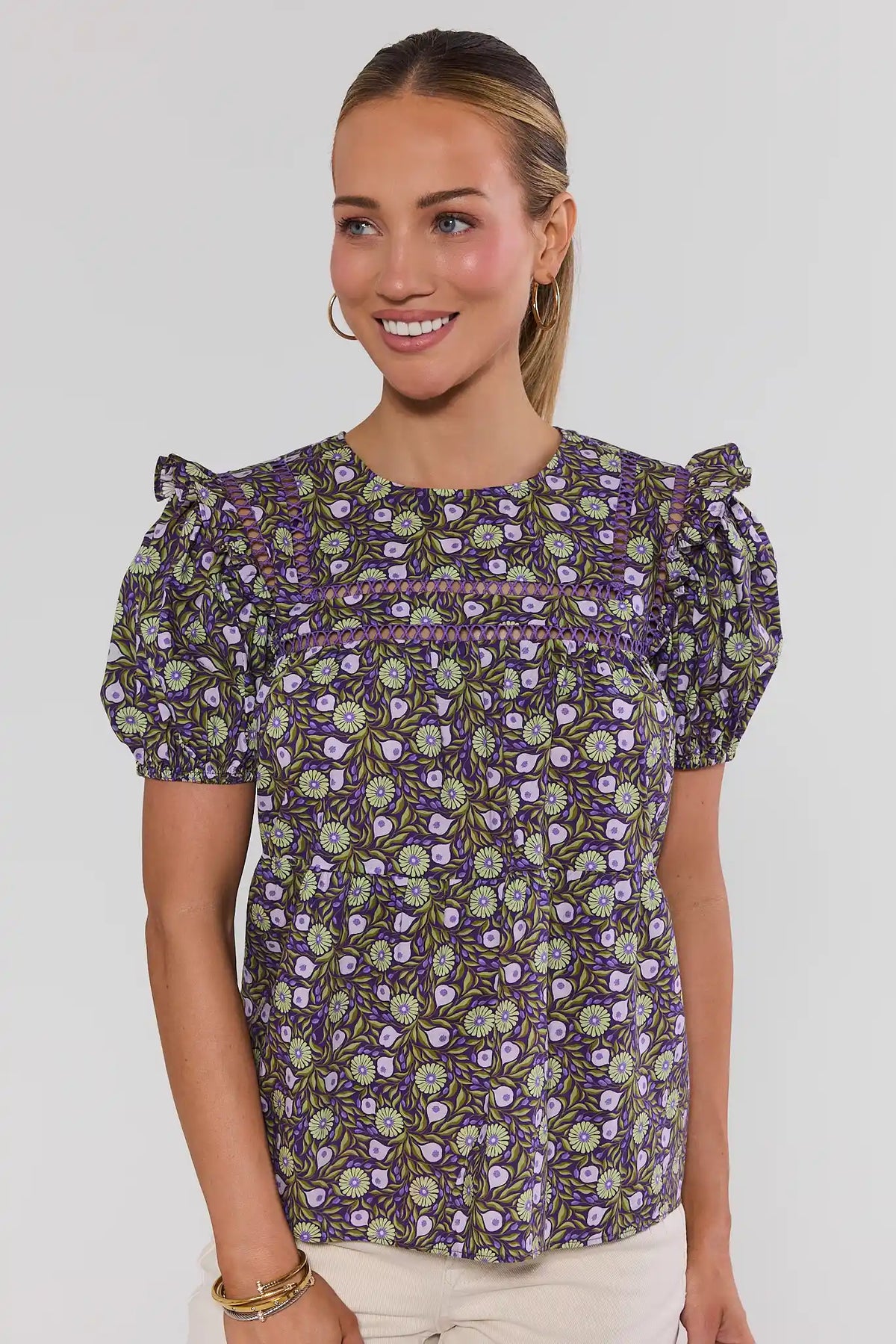 トップス OHGA FIOWER PUFF Women's Purple Floral Top | Avara