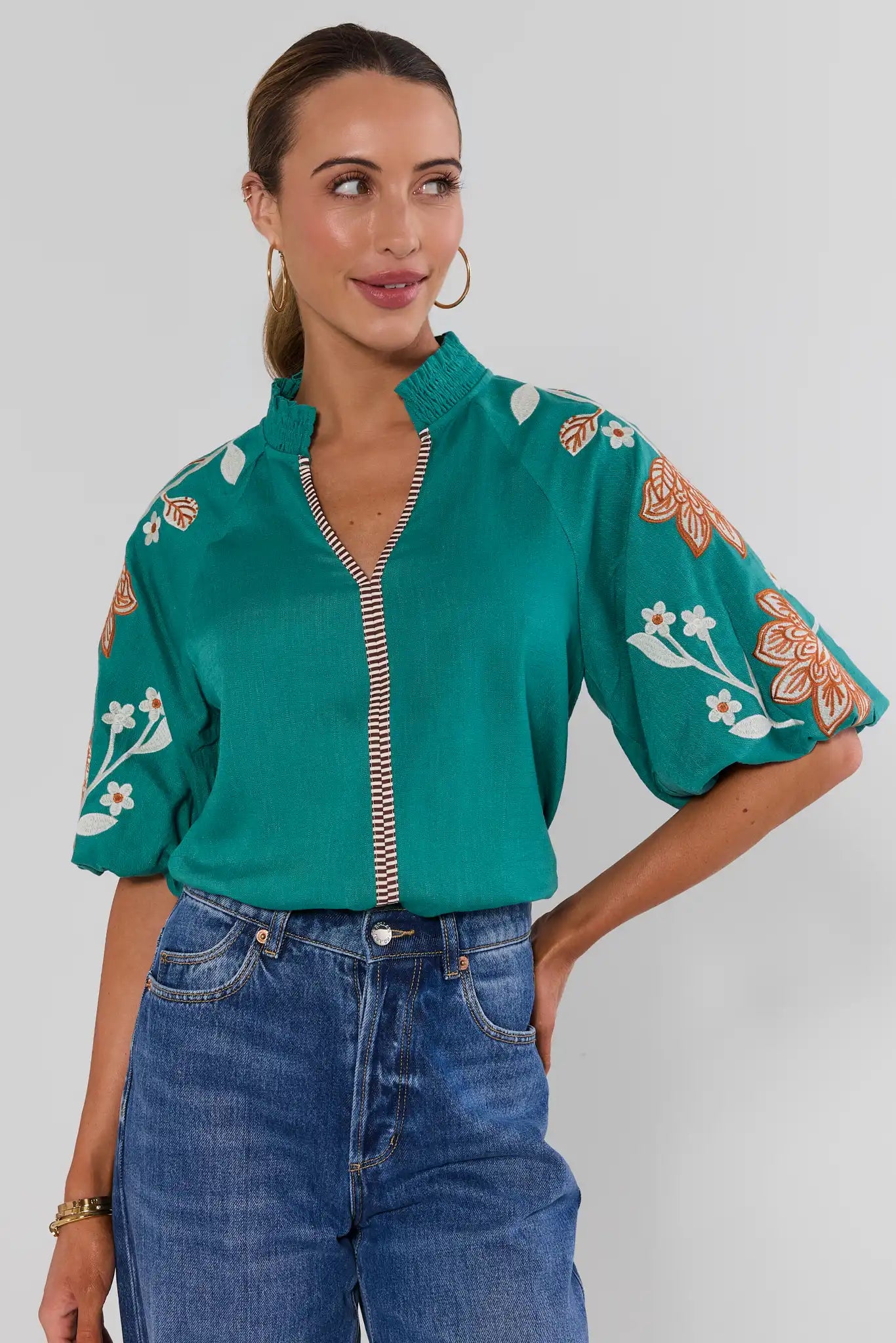 Emmett Green Floral Embroidered Top by THML | Avara