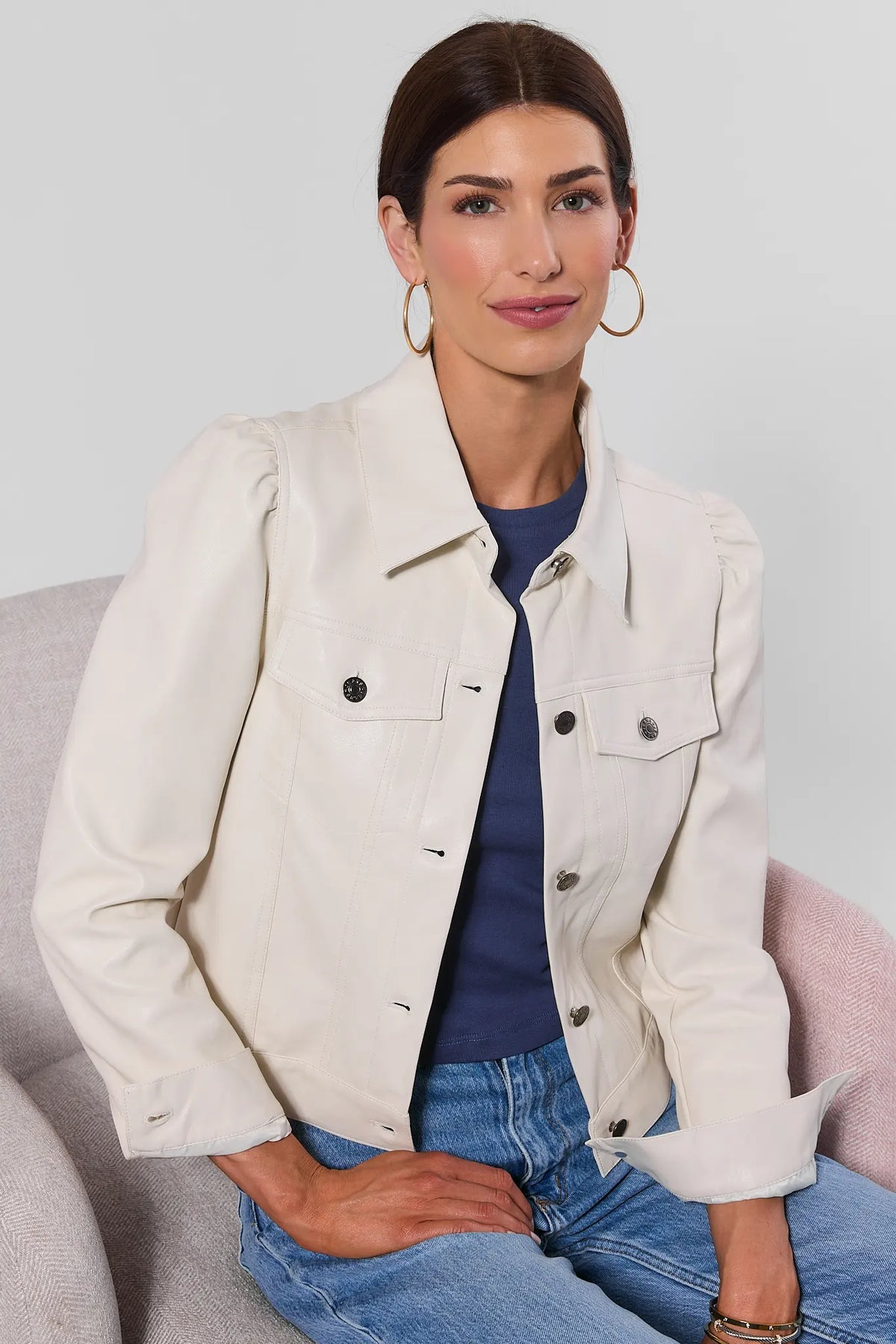 womens cream dress jacket Roxanna Faux Leather Chic Black Two Pieces LowStock:43467373314099 style hacking pockets Size:5XL/6XL