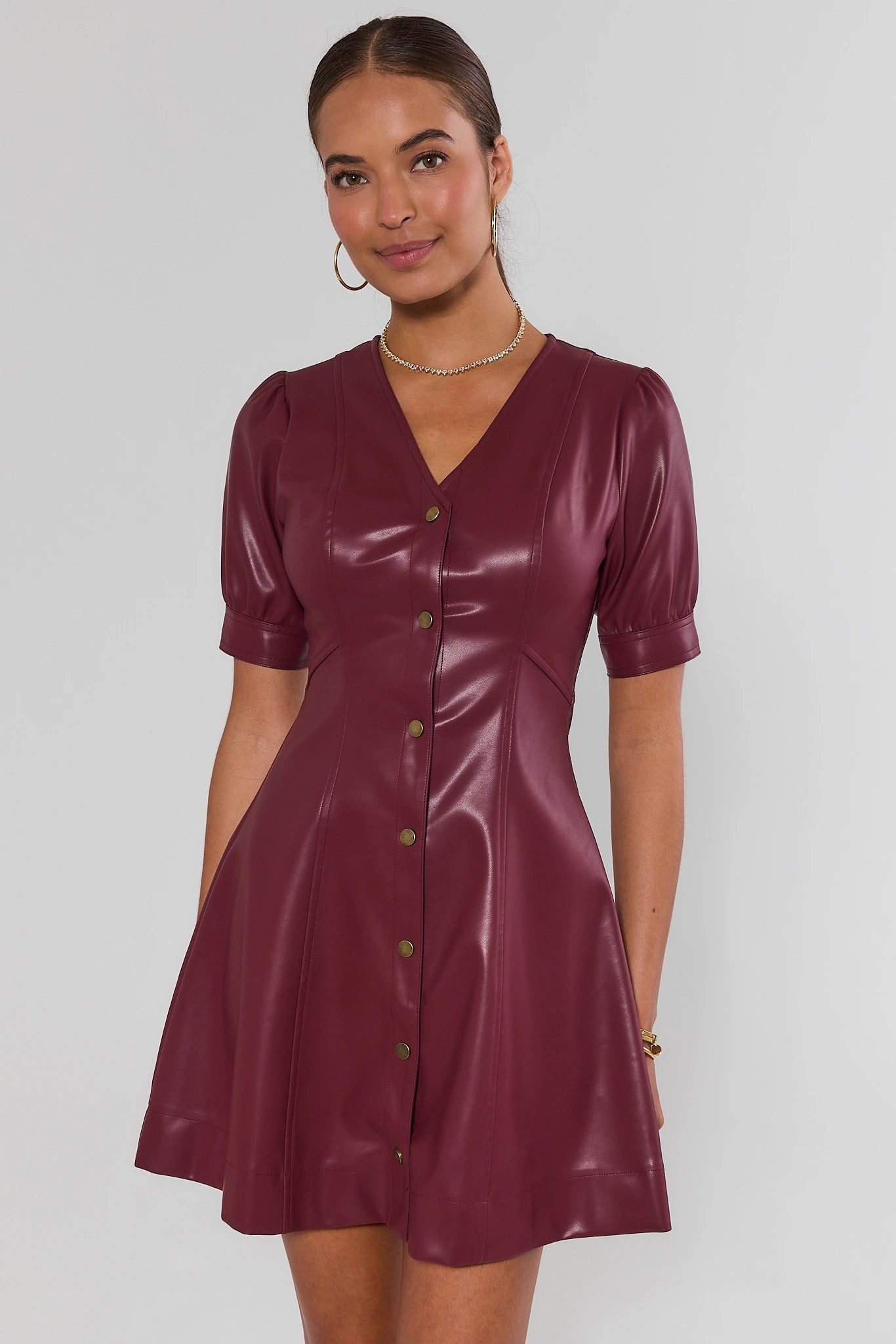 short sleeve leather dress Burgundy Faux | Women's Clothing dress sneaker modern women. Alex Marie Mother of Size:13 years old